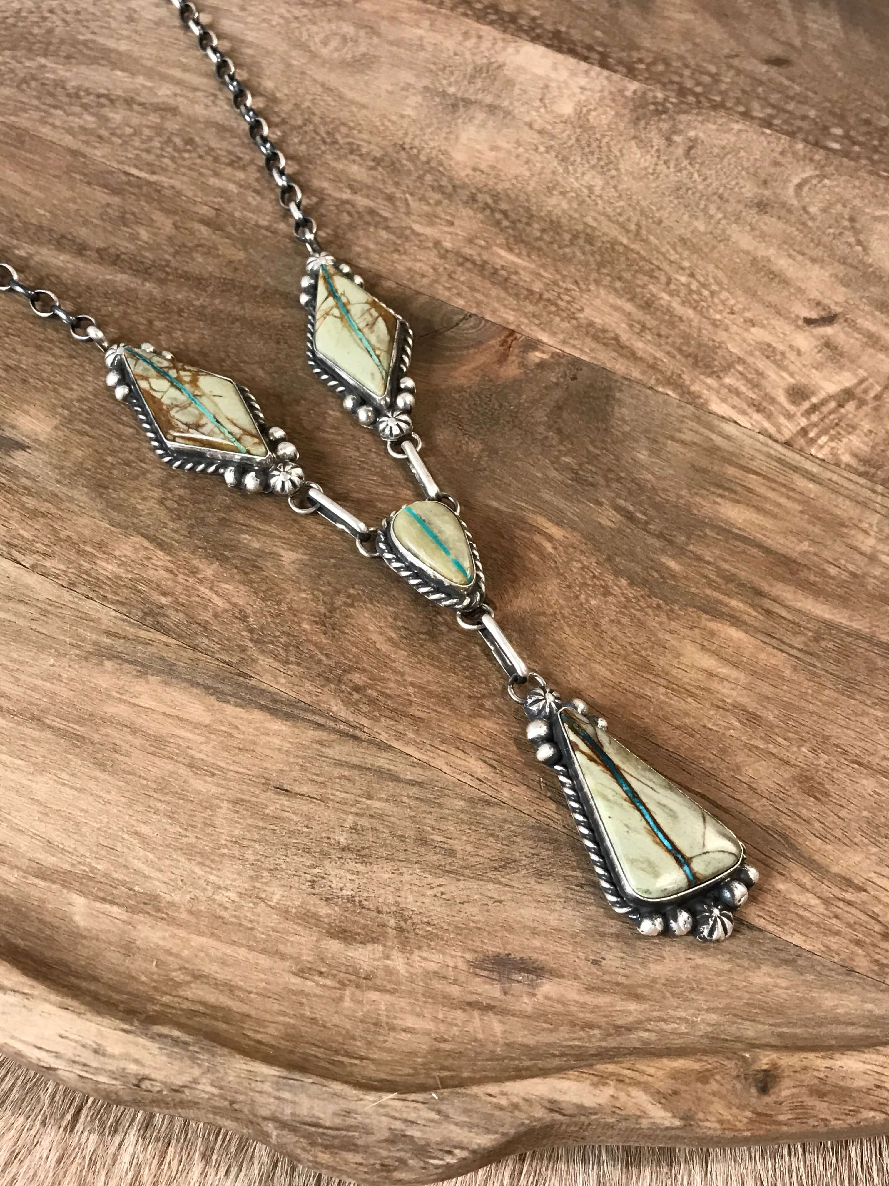 The Blaze Lariat Necklace Set-Necklaces-Calli Co., Turquoise and Silver Jewelry, Native American Handmade, Zuni Tribe, Navajo Tribe, Brock Texas