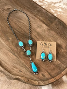 The Indigo Turquoise Lariat Necklace Set-Necklaces-Calli Co., Turquoise and Silver Jewelry, Native American Handmade, Zuni Tribe, Navajo Tribe, Brock Texas