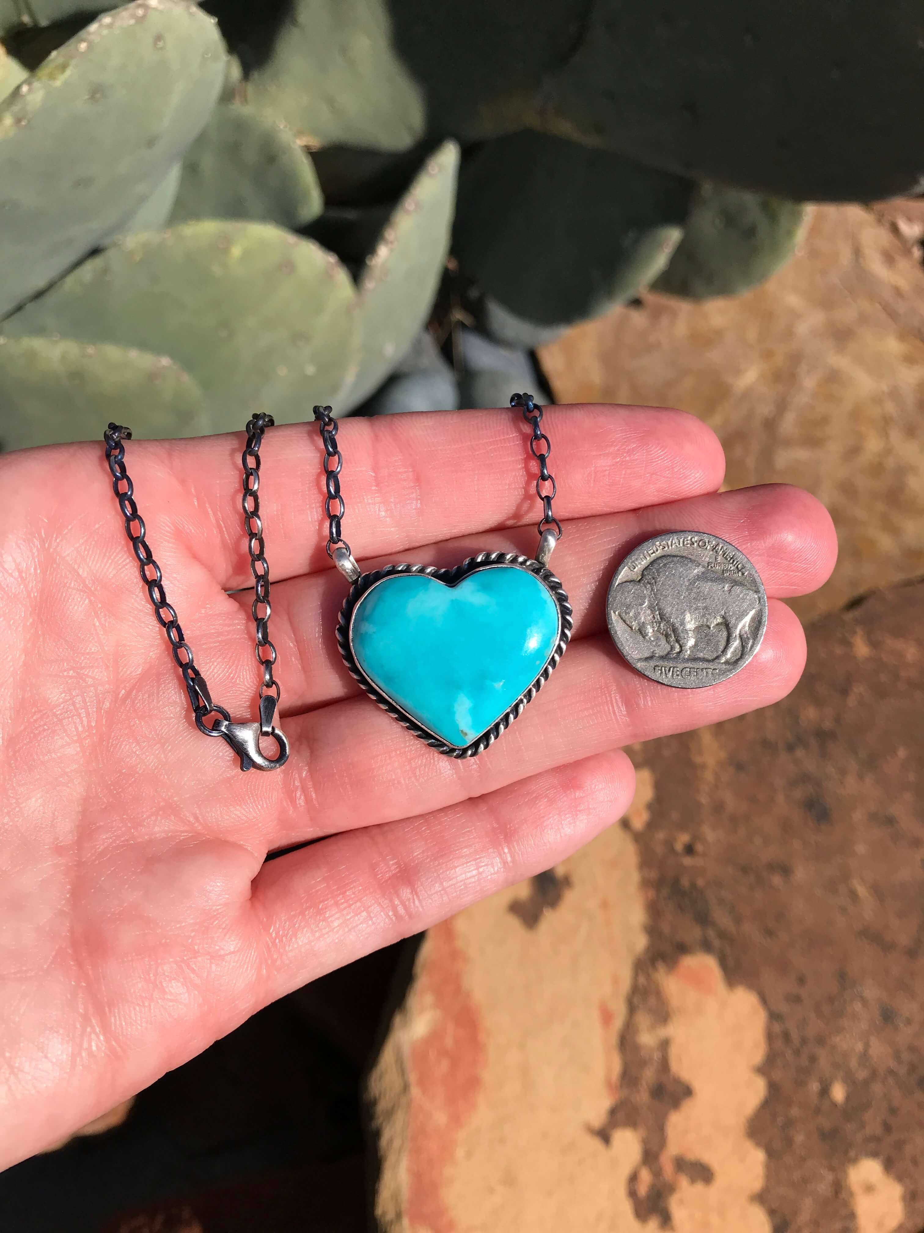 The Heart Necklace, 14-Necklaces-Calli Co., Turquoise and Silver Jewelry, Native American Handmade, Zuni Tribe, Navajo Tribe, Brock Texas