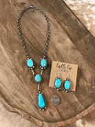 The Indigo Turquoise Lariat Necklace Set-Necklaces-Calli Co., Turquoise and Silver Jewelry, Native American Handmade, Zuni Tribe, Navajo Tribe, Brock Texas