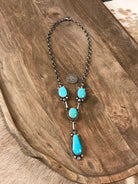 The Indigo Turquoise Lariat Necklace Set-Necklaces-Calli Co., Turquoise and Silver Jewelry, Native American Handmade, Zuni Tribe, Navajo Tribe, Brock Texas