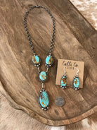 The Adler Turquoise Lariat Necklace Set-Necklaces-Calli Co., Turquoise and Silver Jewelry, Native American Handmade, Zuni Tribe, Navajo Tribe, Brock Texas