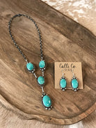The Hugo Turquoise Lariat Necklace Set-Necklaces-Calli Co., Turquoise and Silver Jewelry, Native American Handmade, Zuni Tribe, Navajo Tribe, Brock Texas