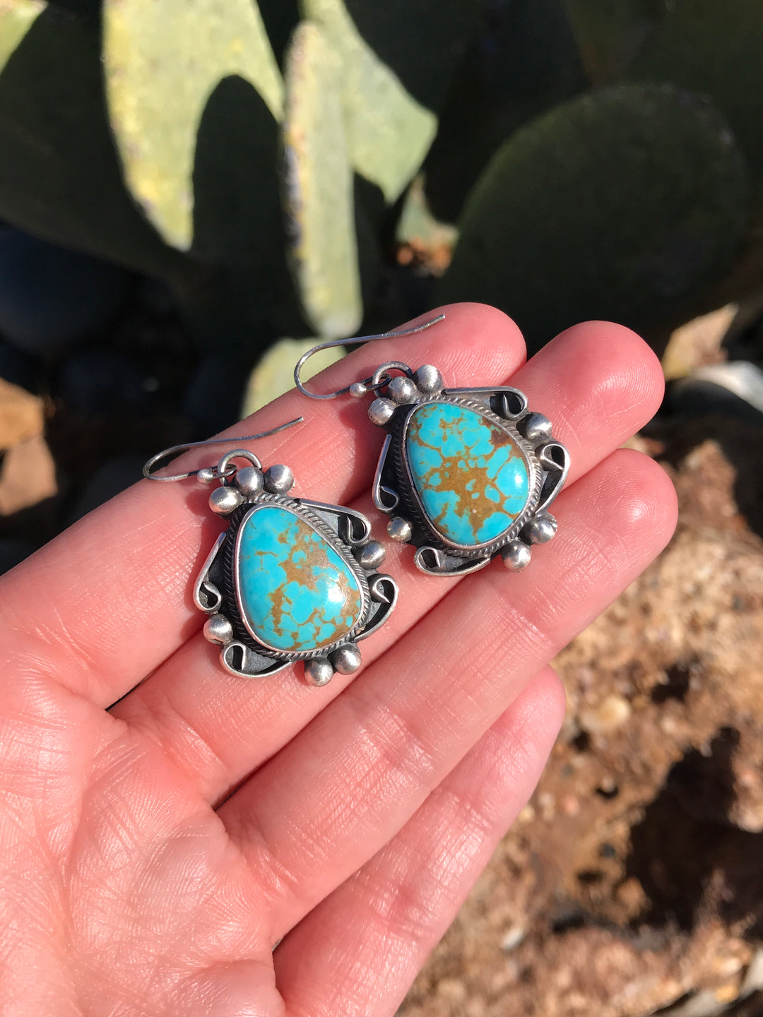 The Turquoise Dangle Earrings, 13-Earrings-Calli Co., Turquoise and Silver Jewelry, Native American Handmade, Zuni Tribe, Navajo Tribe, Brock Texas