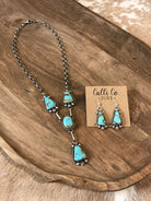 The Mills Turquoise Lariat Necklace Set-Necklaces-Calli Co., Turquoise and Silver Jewelry, Native American Handmade, Zuni Tribe, Navajo Tribe, Brock Texas