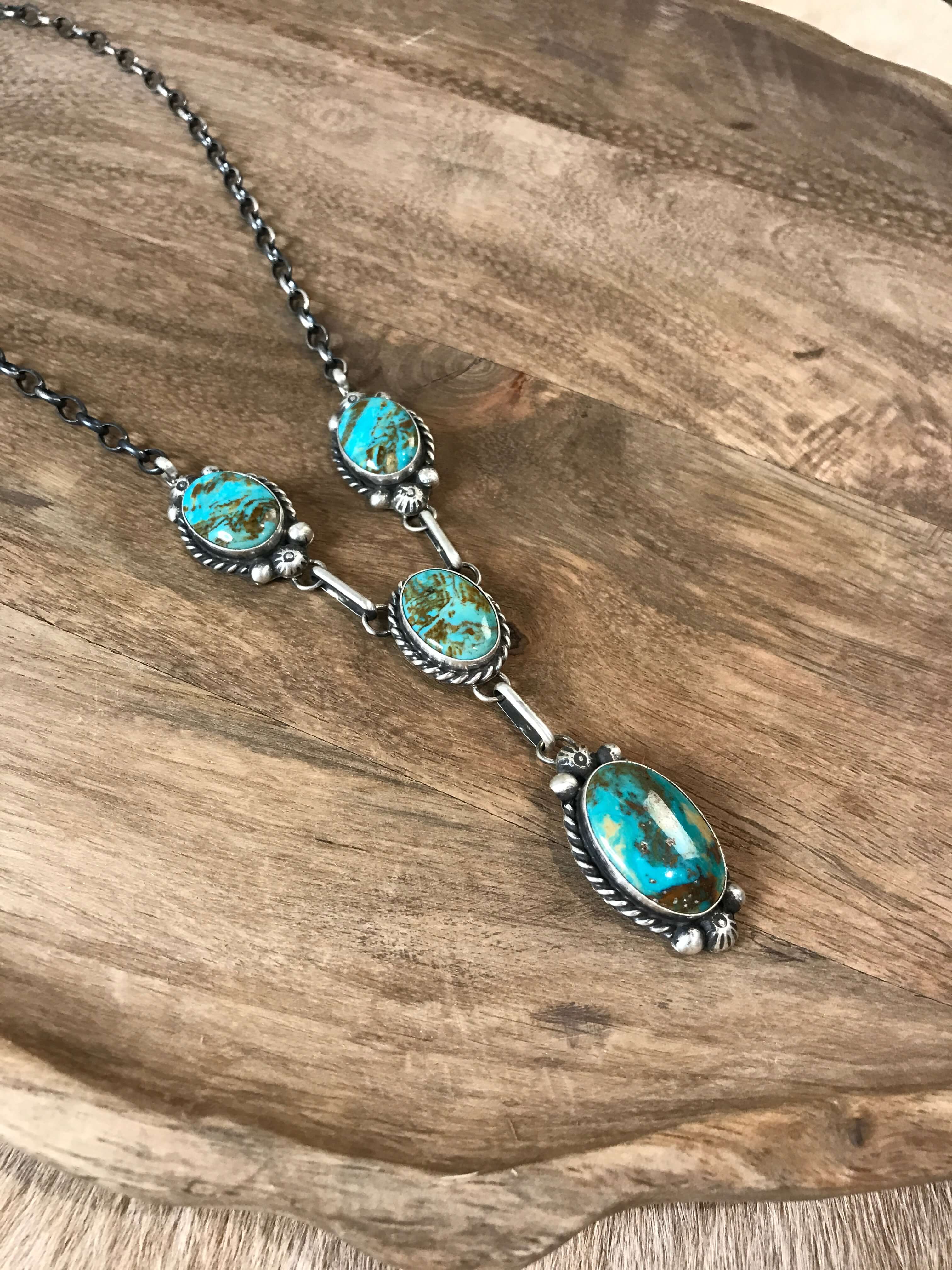 The Kilbuck Turquoise Lariat Necklace Set-Necklaces-Calli Co., Turquoise and Silver Jewelry, Native American Handmade, Zuni Tribe, Navajo Tribe, Brock Texas