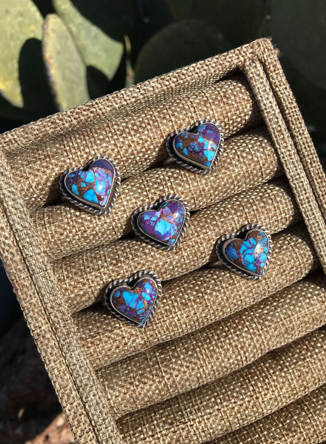 The Heart Rings in Purple Mohave-Rings-Calli Co., Turquoise and Silver Jewelry, Native American Handmade, Zuni Tribe, Navajo Tribe, Brock Texas