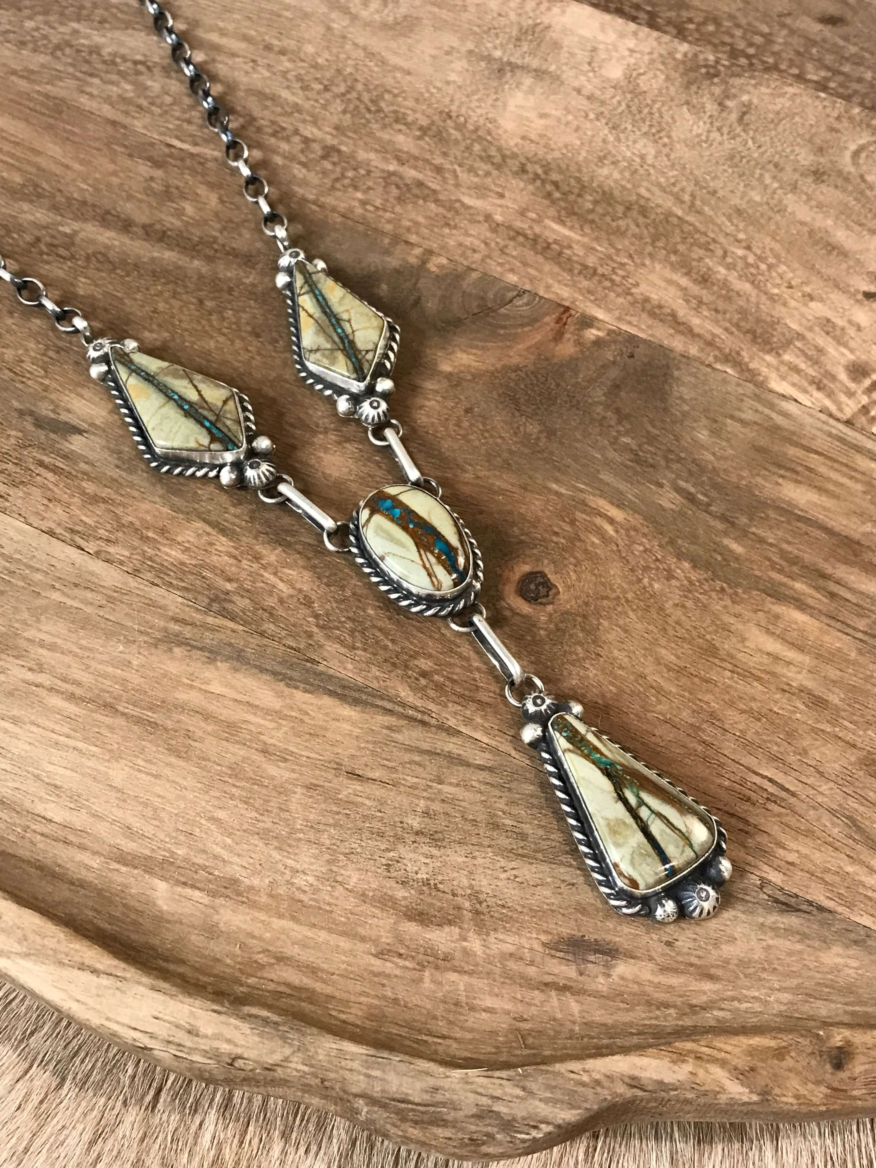 The Tupack Lariat Necklace Set-Necklaces-Calli Co., Turquoise and Silver Jewelry, Native American Handmade, Zuni Tribe, Navajo Tribe, Brock Texas