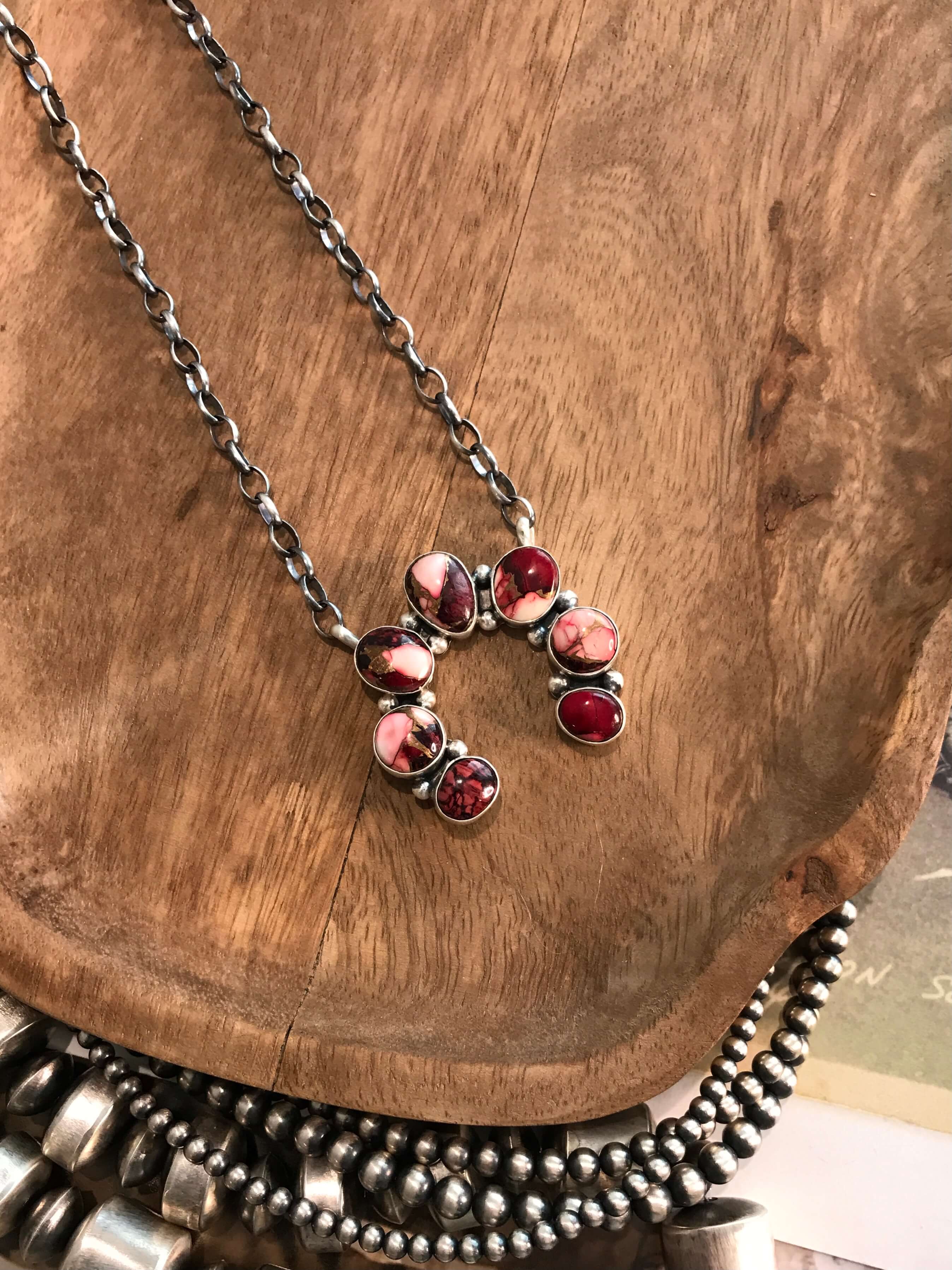 The Naja Dahlia Rose Necklace, 1-Necklaces-Calli Co., Turquoise and Silver Jewelry, Native American Handmade, Zuni Tribe, Navajo Tribe, Brock Texas