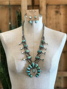 The Hatfield Squash Blossom Necklace Set-Necklaces-Calli Co., Turquoise and Silver Jewelry, Native American Handmade, Zuni Tribe, Navajo Tribe, Brock Texas