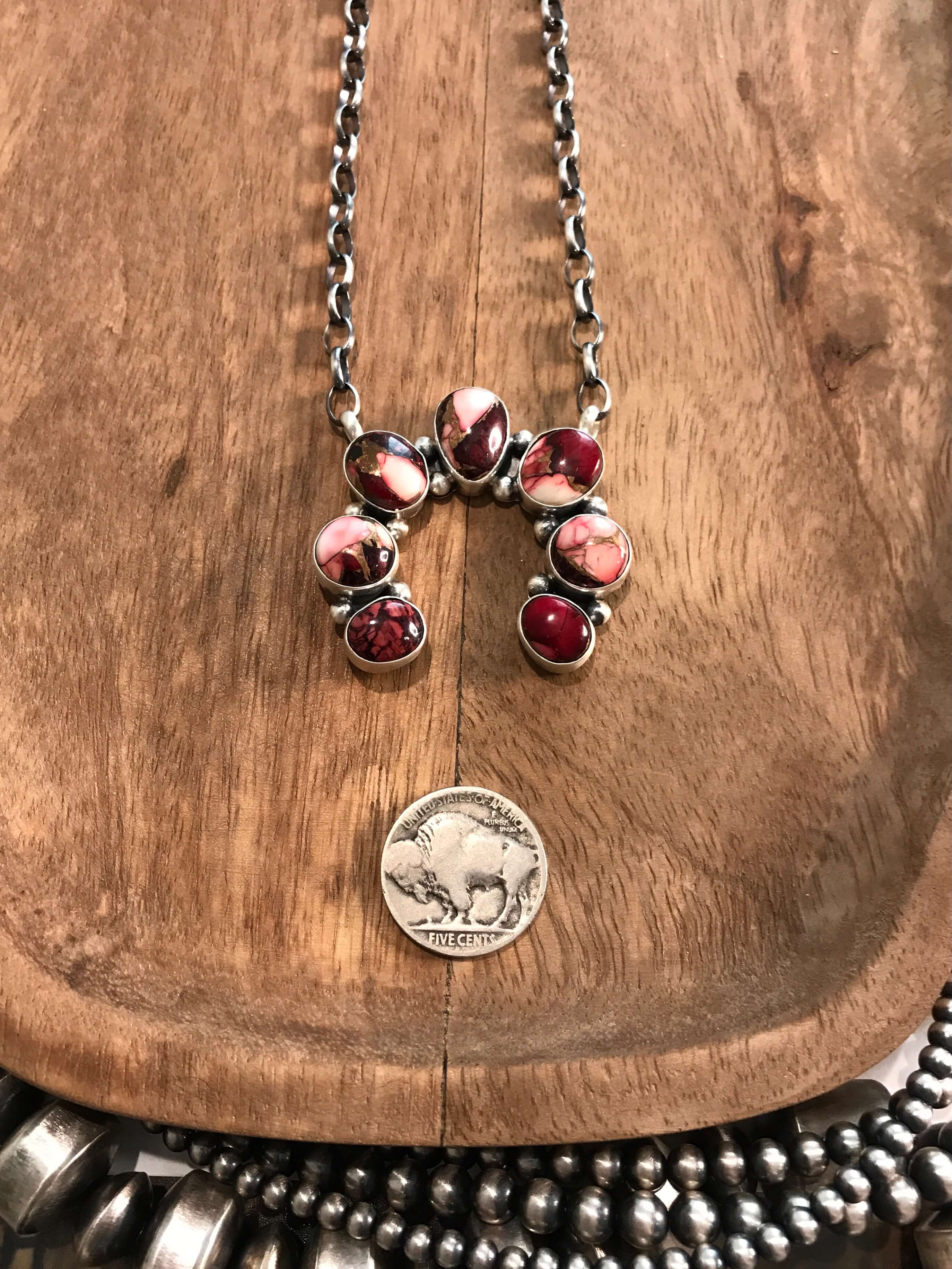 The Naja Dahlia Rose Necklace, 1-Necklaces-Calli Co., Turquoise and Silver Jewelry, Native American Handmade, Zuni Tribe, Navajo Tribe, Brock Texas