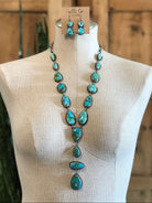 The Roper Turquoise Lariat Necklace Set-Necklaces-Calli Co., Turquoise and Silver Jewelry, Native American Handmade, Zuni Tribe, Navajo Tribe, Brock Texas