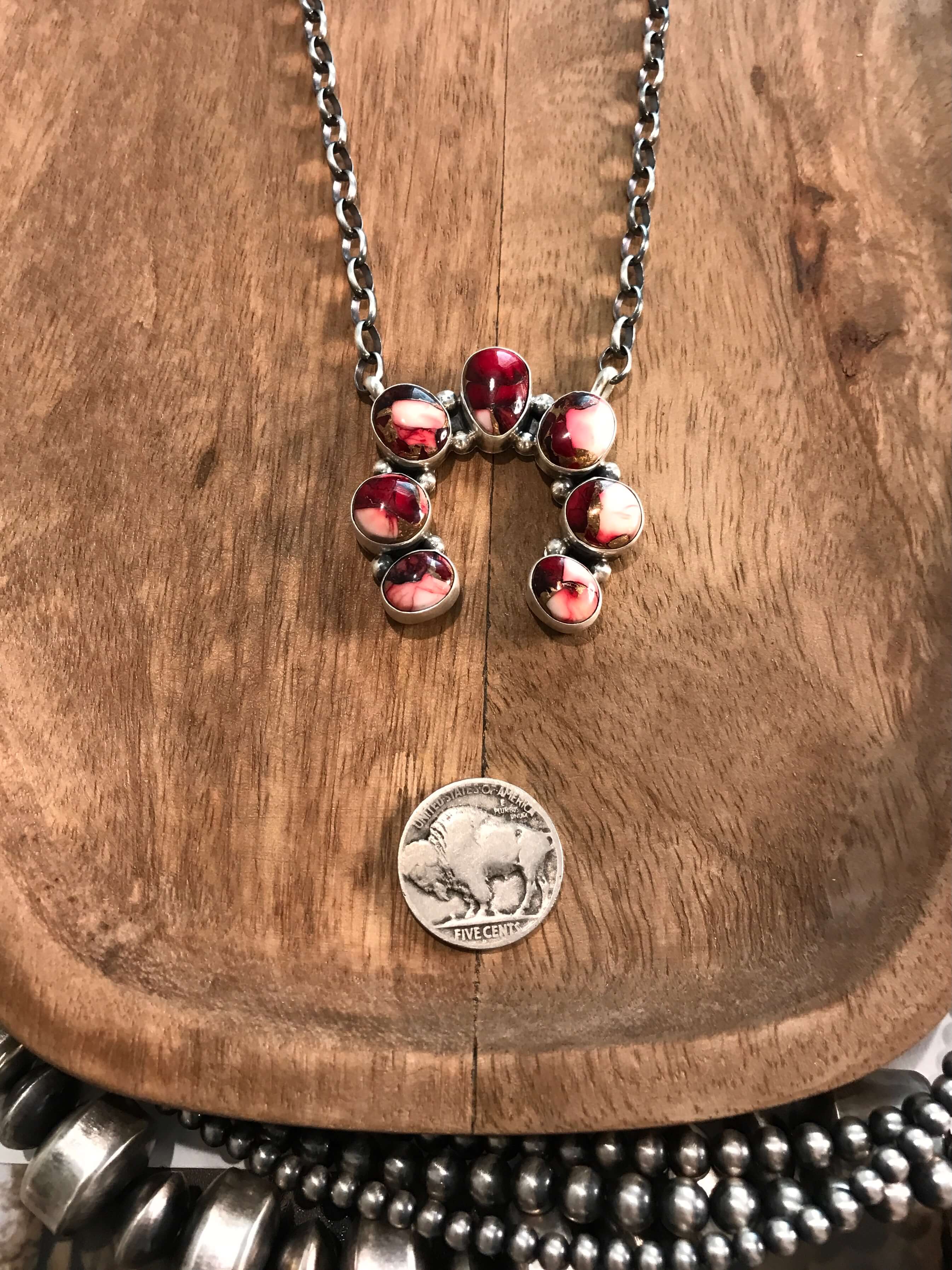 The Naja Dahlia Rose Necklace, 3-Necklaces-Calli Co., Turquoise and Silver Jewelry, Native American Handmade, Zuni Tribe, Navajo Tribe, Brock Texas