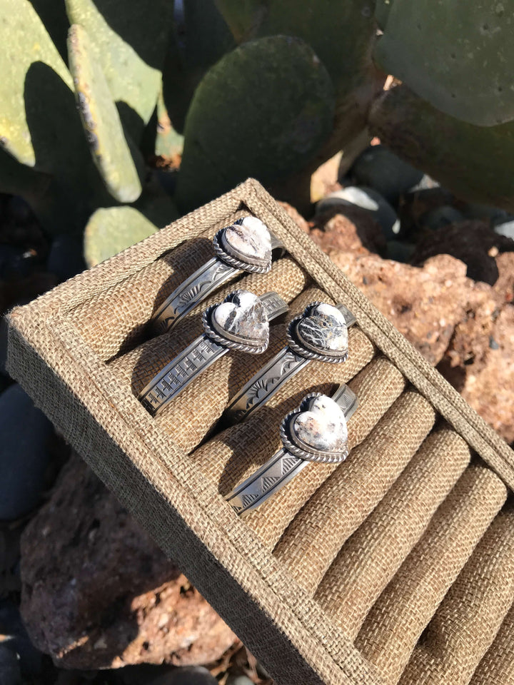 The White Buffalo Heart Cuffs-Bracelets & Cuffs-Calli Co., Turquoise and Silver Jewelry, Native American Handmade, Zuni Tribe, Navajo Tribe, Brock Texas
