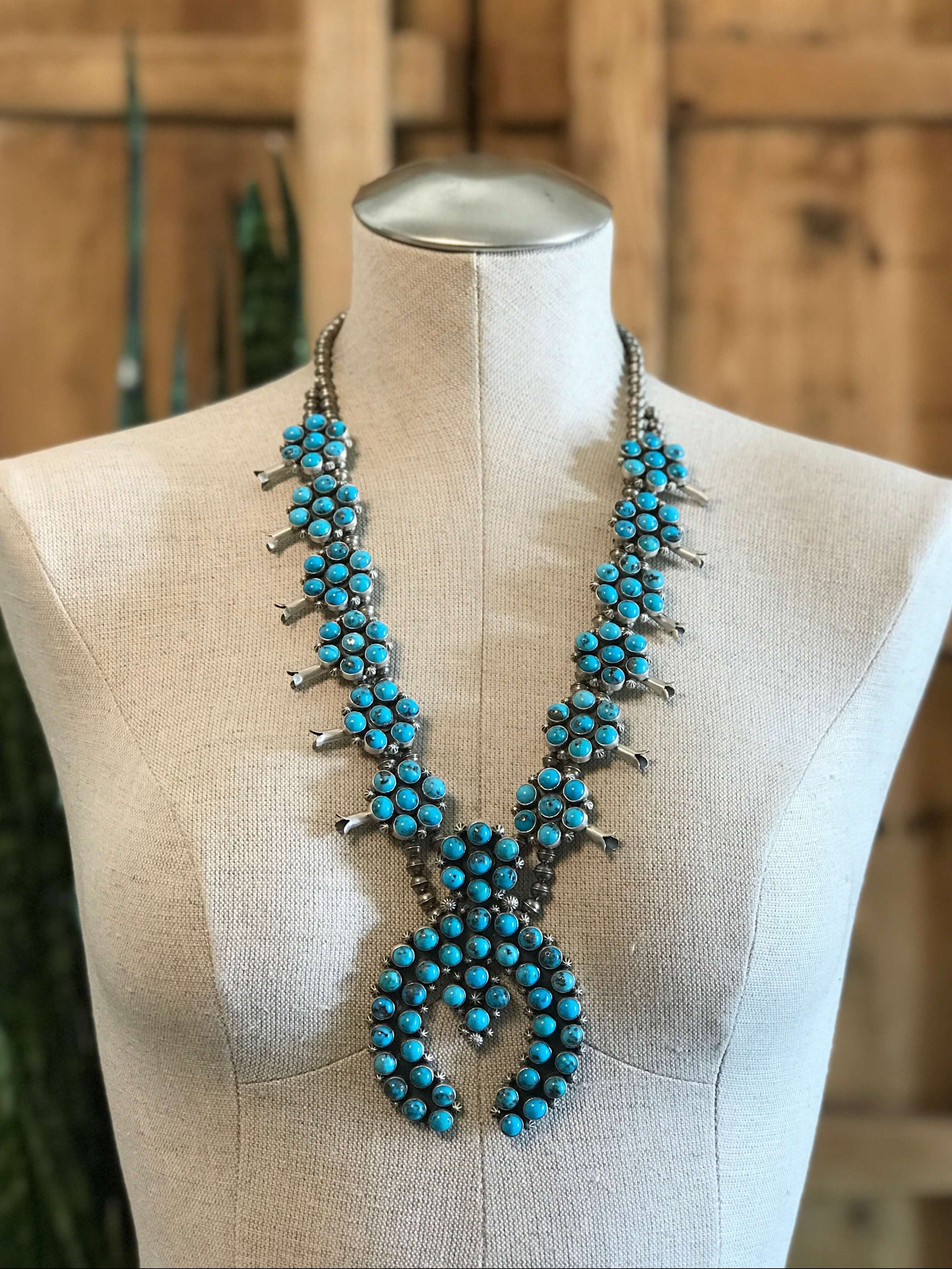 The Markum Squash Blossom Necklace-Necklaces-Calli Co., Turquoise and Silver Jewelry, Native American Handmade, Zuni Tribe, Navajo Tribe, Brock Texas