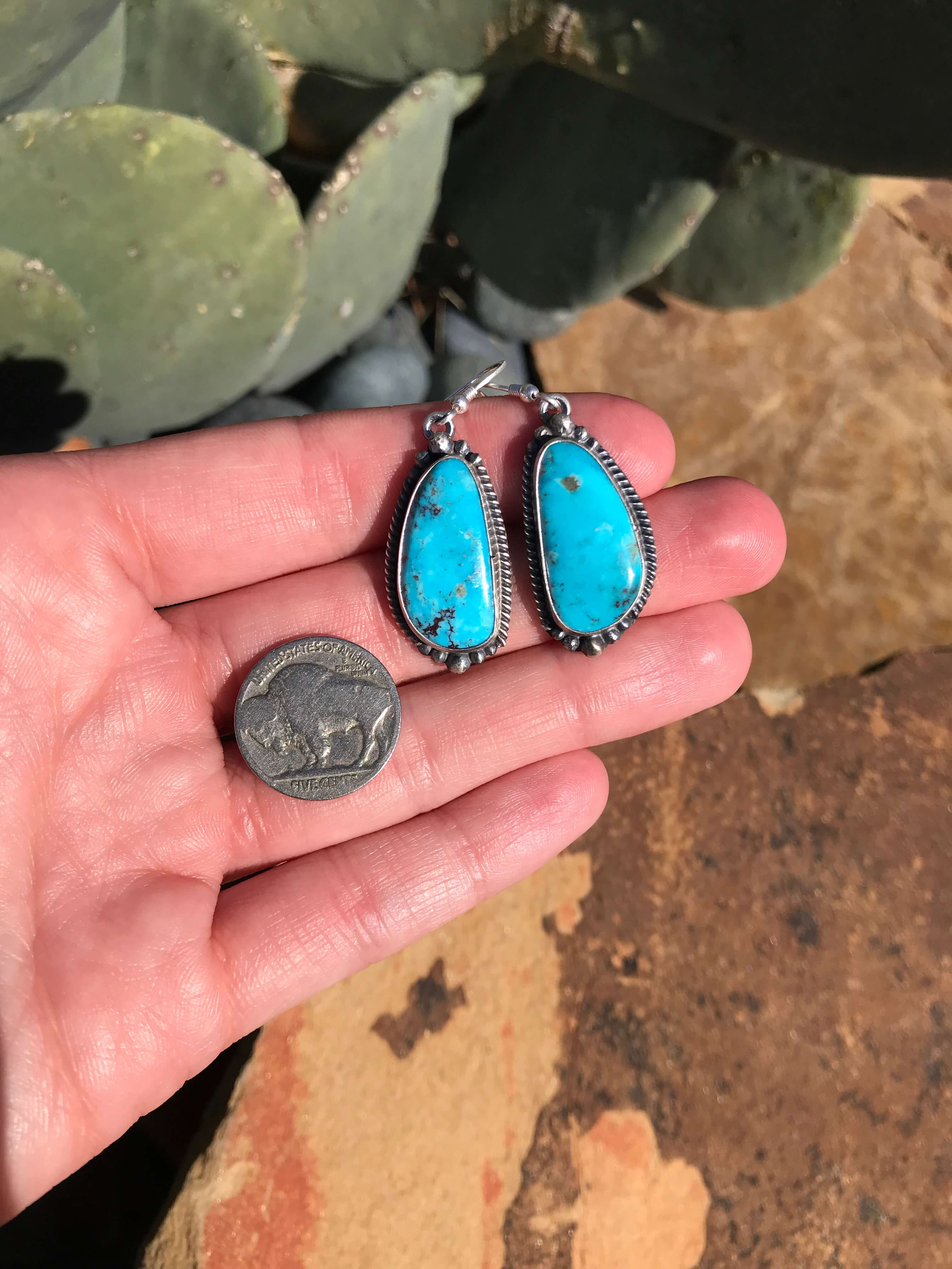 The Turquoise Dangle Earrings, 7-Earrings-Calli Co., Turquoise and Silver Jewelry, Native American Handmade, Zuni Tribe, Navajo Tribe, Brock Texas