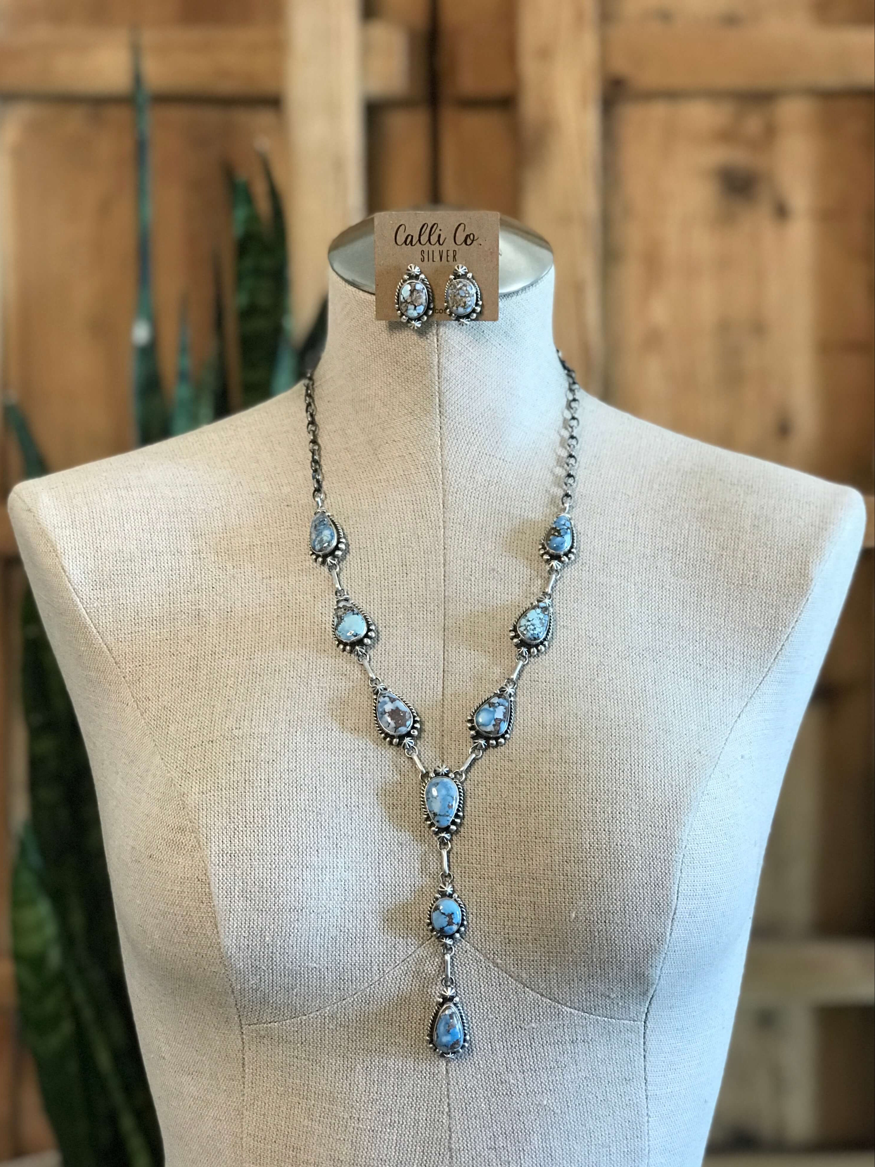 The Beaumont Turquoise Lariat Necklace Set-Necklaces-Calli Co., Turquoise and Silver Jewelry, Native American Handmade, Zuni Tribe, Navajo Tribe, Brock Texas