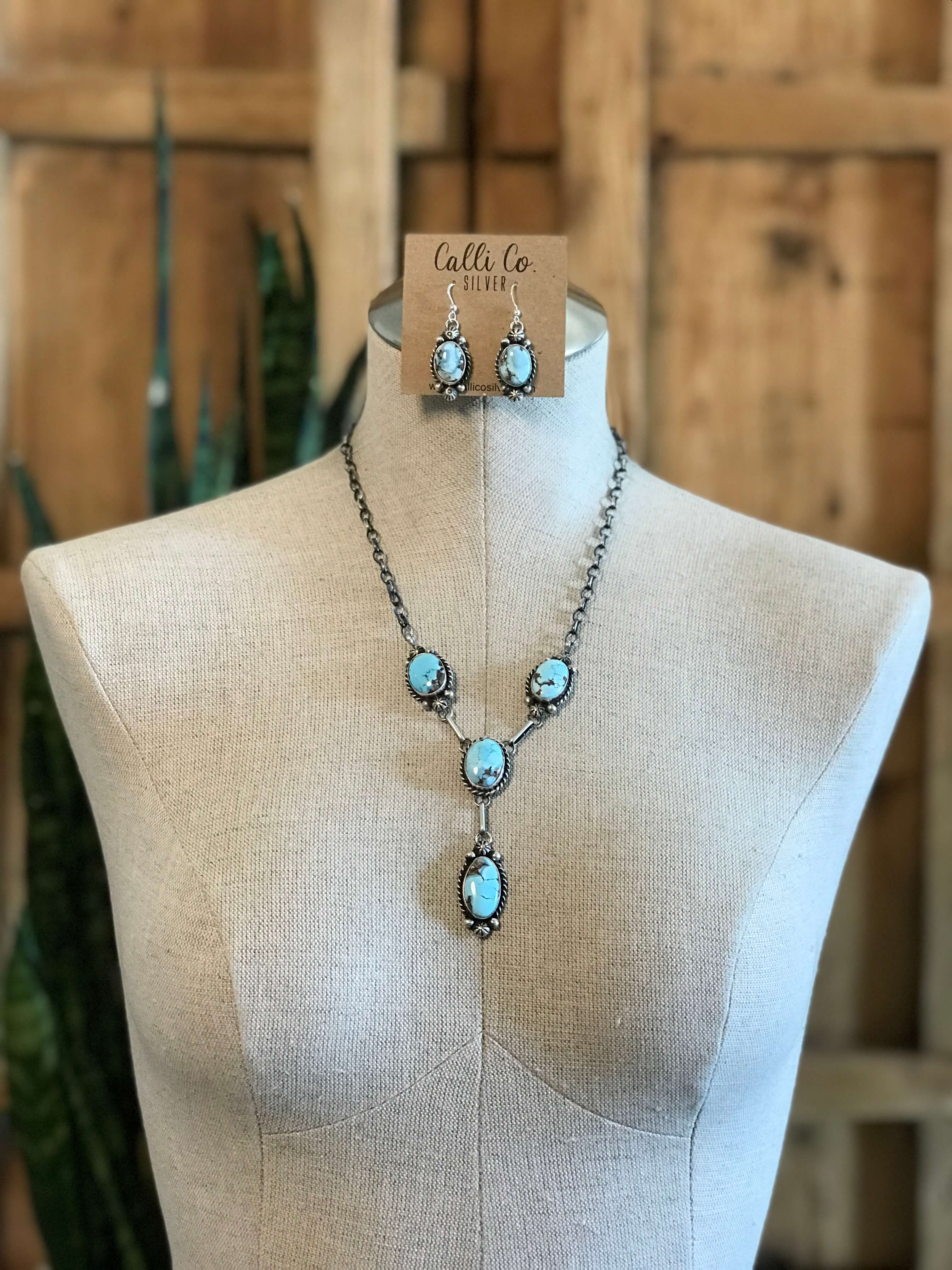 The Bex Turquoise Lariat Necklace Set-Necklaces-Calli Co., Turquoise and Silver Jewelry, Native American Handmade, Zuni Tribe, Navajo Tribe, Brock Texas