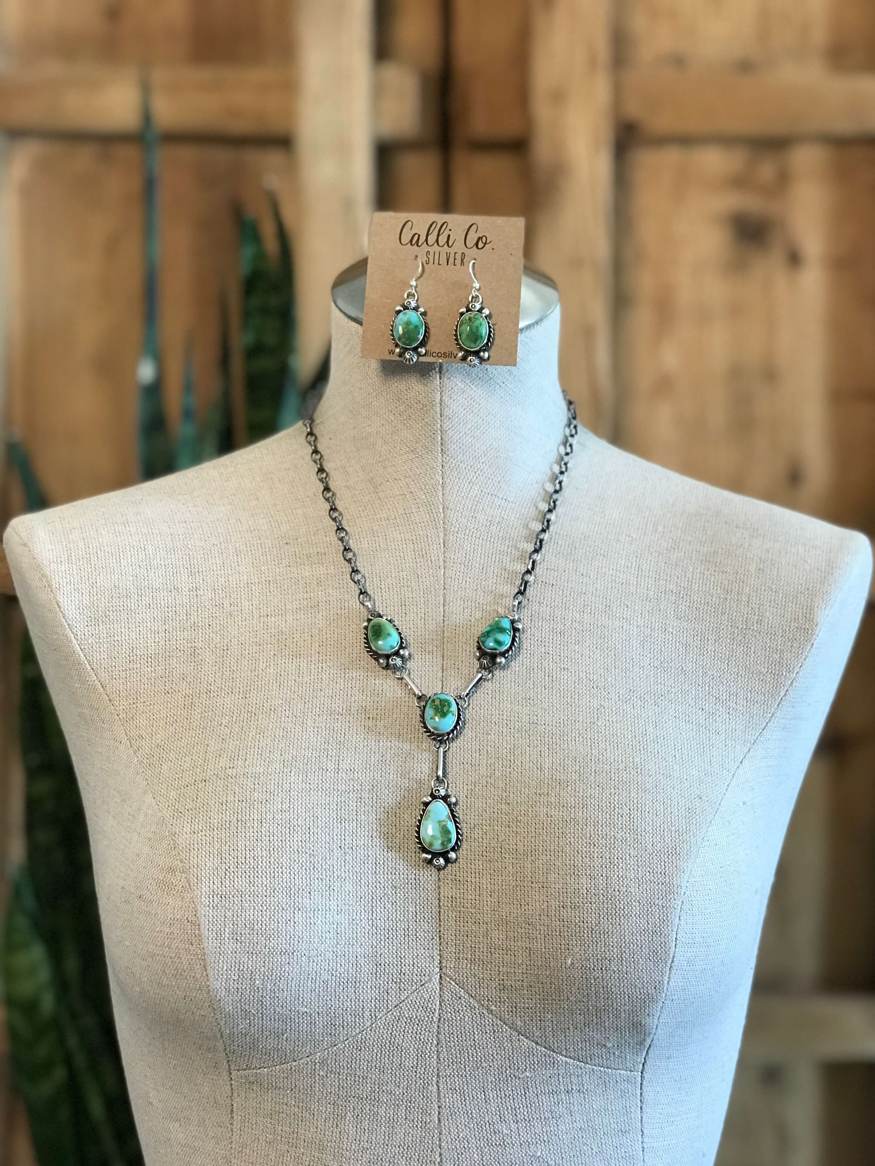 The Hayes Turquoise Lariat Necklace Set-Necklaces-Calli Co., Turquoise and Silver Jewelry, Native American Handmade, Zuni Tribe, Navajo Tribe, Brock Texas