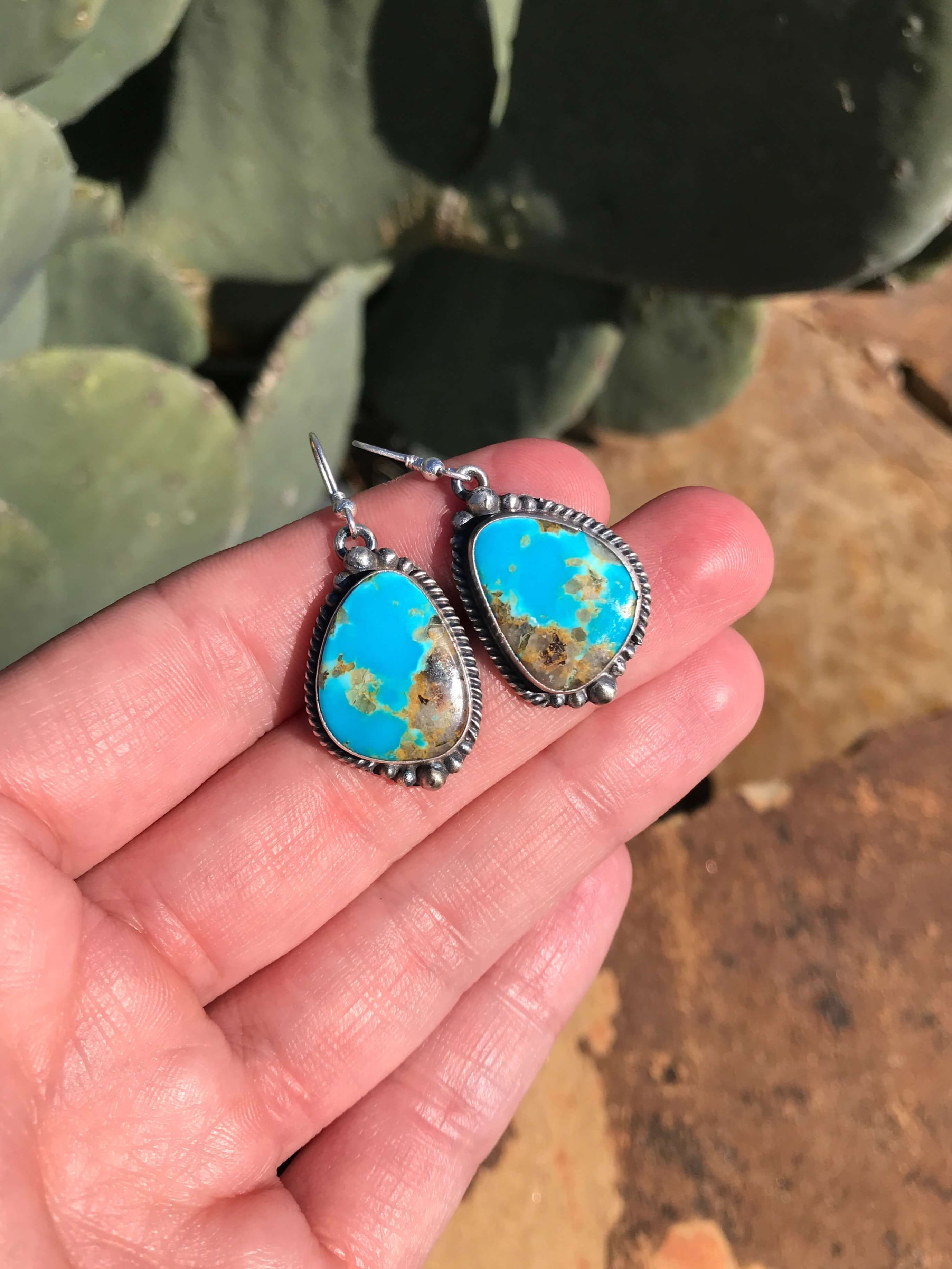 The Turquoise Dangle Earrings, 8-Earrings-Calli Co., Turquoise and Silver Jewelry, Native American Handmade, Zuni Tribe, Navajo Tribe, Brock Texas