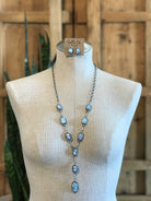 The Teca Turquoise Lariat Necklace Set-Necklaces-Calli Co., Turquoise and Silver Jewelry, Native American Handmade, Zuni Tribe, Navajo Tribe, Brock Texas