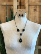 The Wrenley Onyx Lariat Necklace Set-Necklaces-Calli Co., Turquoise and Silver Jewelry, Native American Handmade, Zuni Tribe, Navajo Tribe, Brock Texas