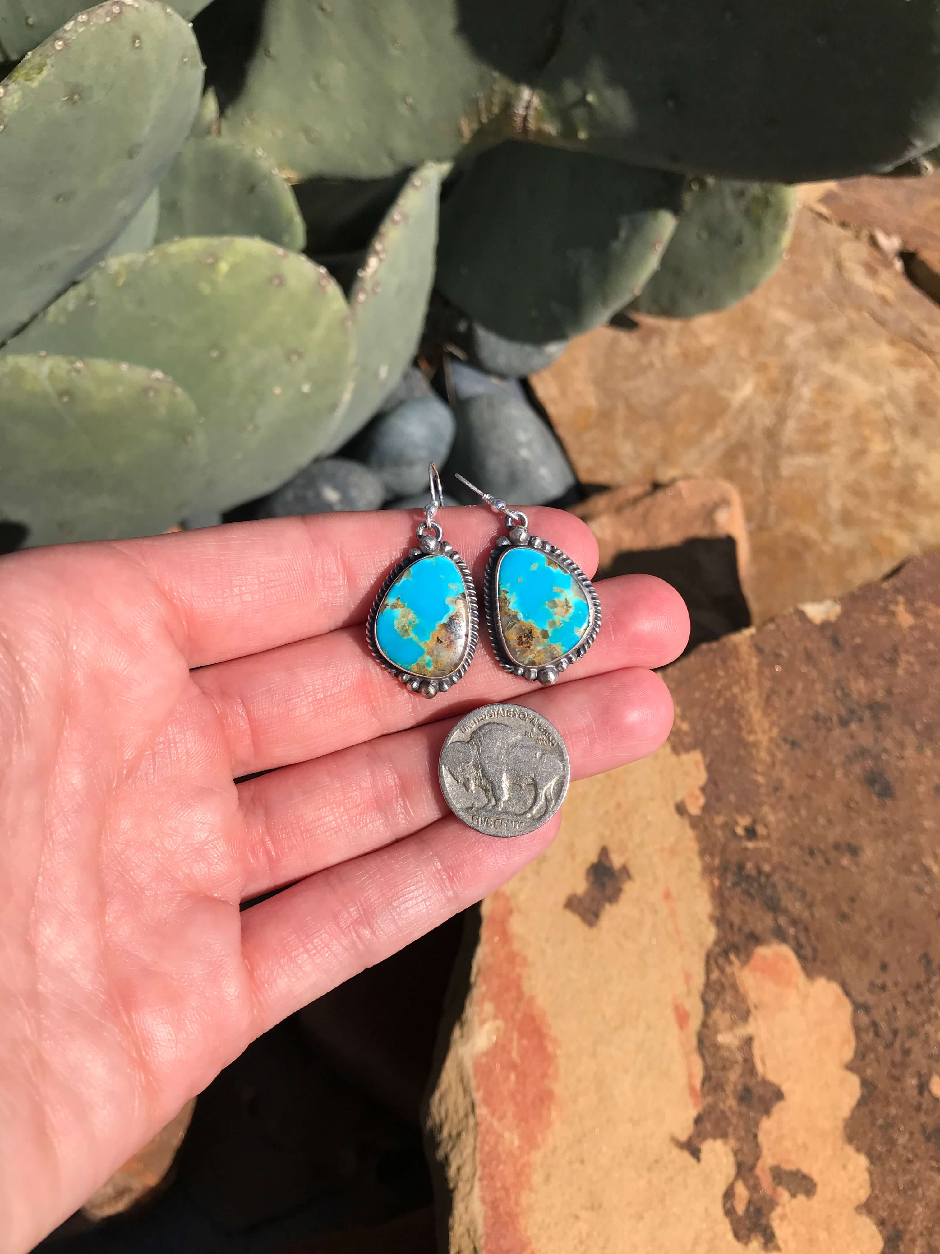 The Turquoise Dangle Earrings, 8-Earrings-Calli Co., Turquoise and Silver Jewelry, Native American Handmade, Zuni Tribe, Navajo Tribe, Brock Texas