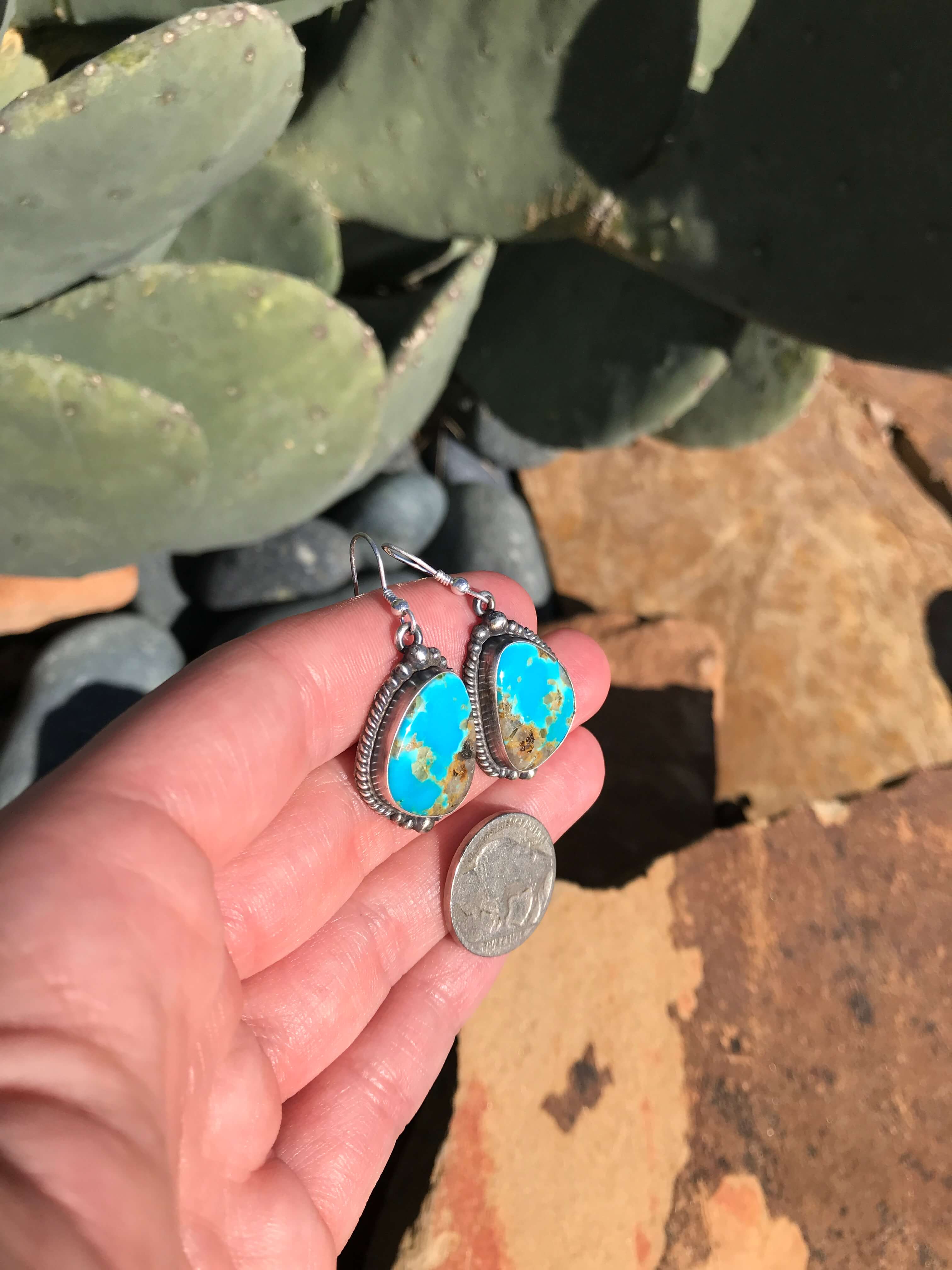 The Turquoise Dangle Earrings, 8-Earrings-Calli Co., Turquoise and Silver Jewelry, Native American Handmade, Zuni Tribe, Navajo Tribe, Brock Texas