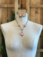 The Kirby Pink Conch Lariat Necklace Set-Necklaces-Calli Co., Turquoise and Silver Jewelry, Native American Handmade, Zuni Tribe, Navajo Tribe, Brock Texas