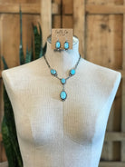 The Reeves Turquoise Lariat Necklace Set-Necklaces-Calli Co., Turquoise and Silver Jewelry, Native American Handmade, Zuni Tribe, Navajo Tribe, Brock Texas