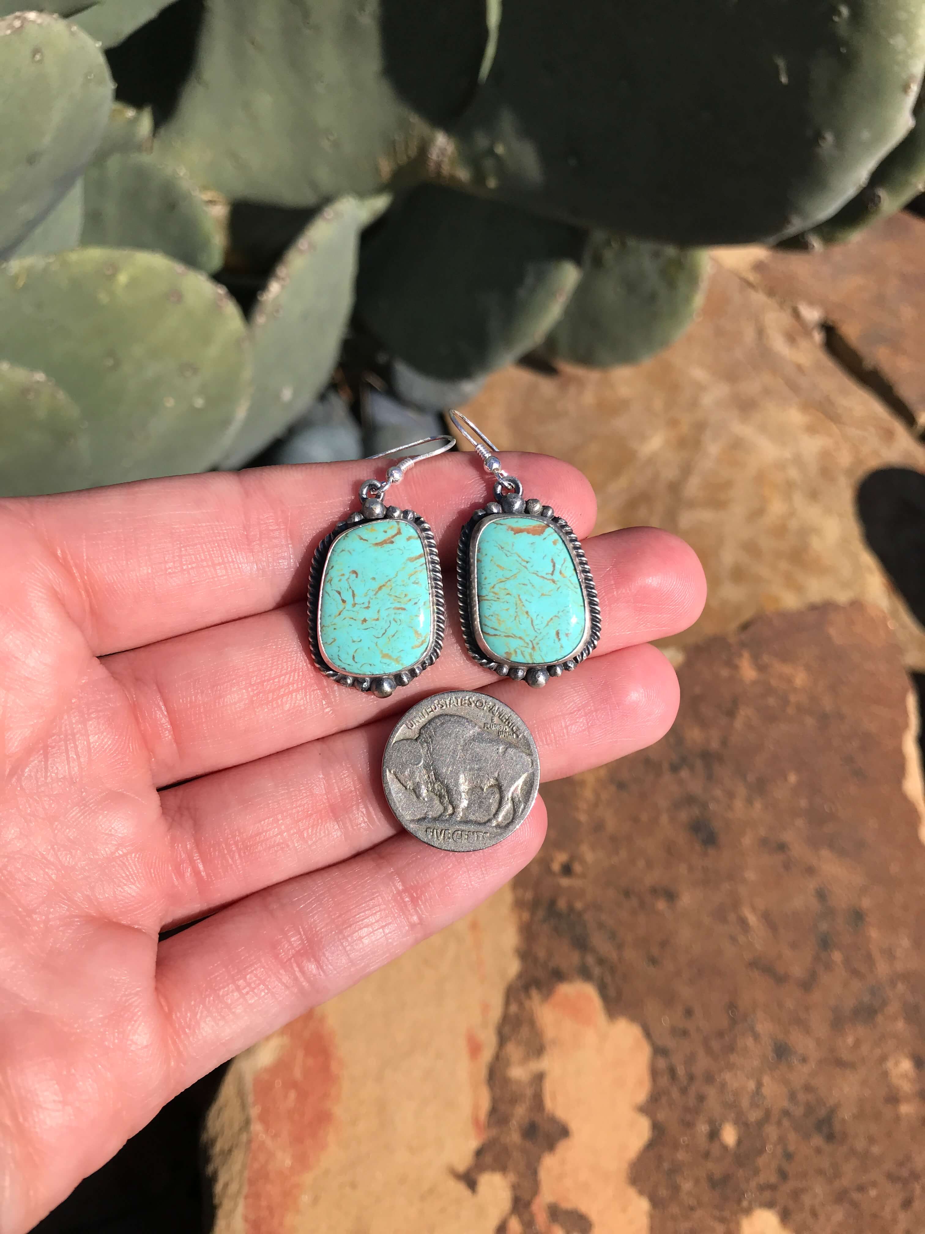 The Turquoise Dangle Earrings, 9-Earrings-Calli Co., Turquoise and Silver Jewelry, Native American Handmade, Zuni Tribe, Navajo Tribe, Brock Texas