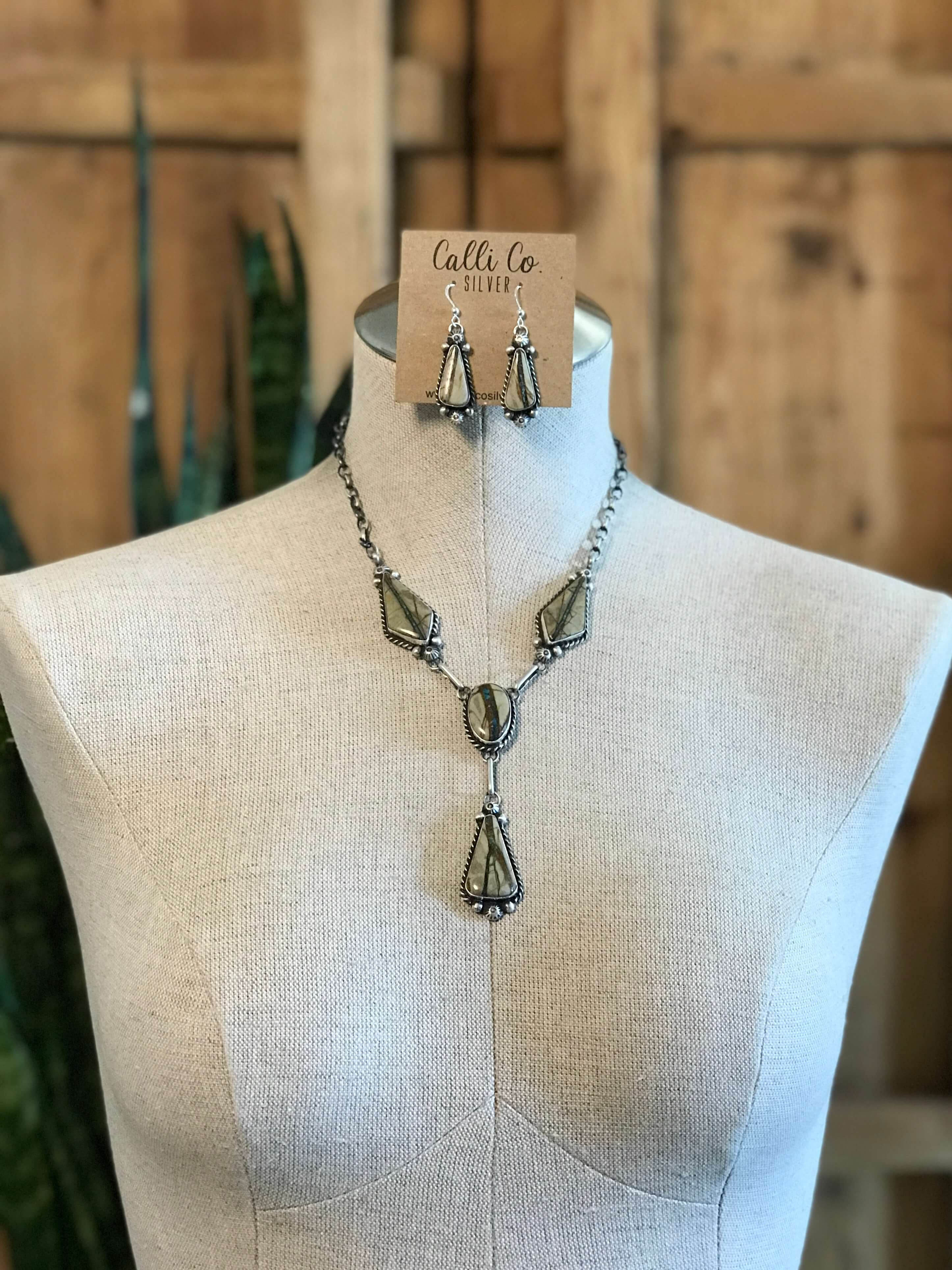 The Tupack Lariat Necklace Set-Necklaces-Calli Co., Turquoise and Silver Jewelry, Native American Handmade, Zuni Tribe, Navajo Tribe, Brock Texas