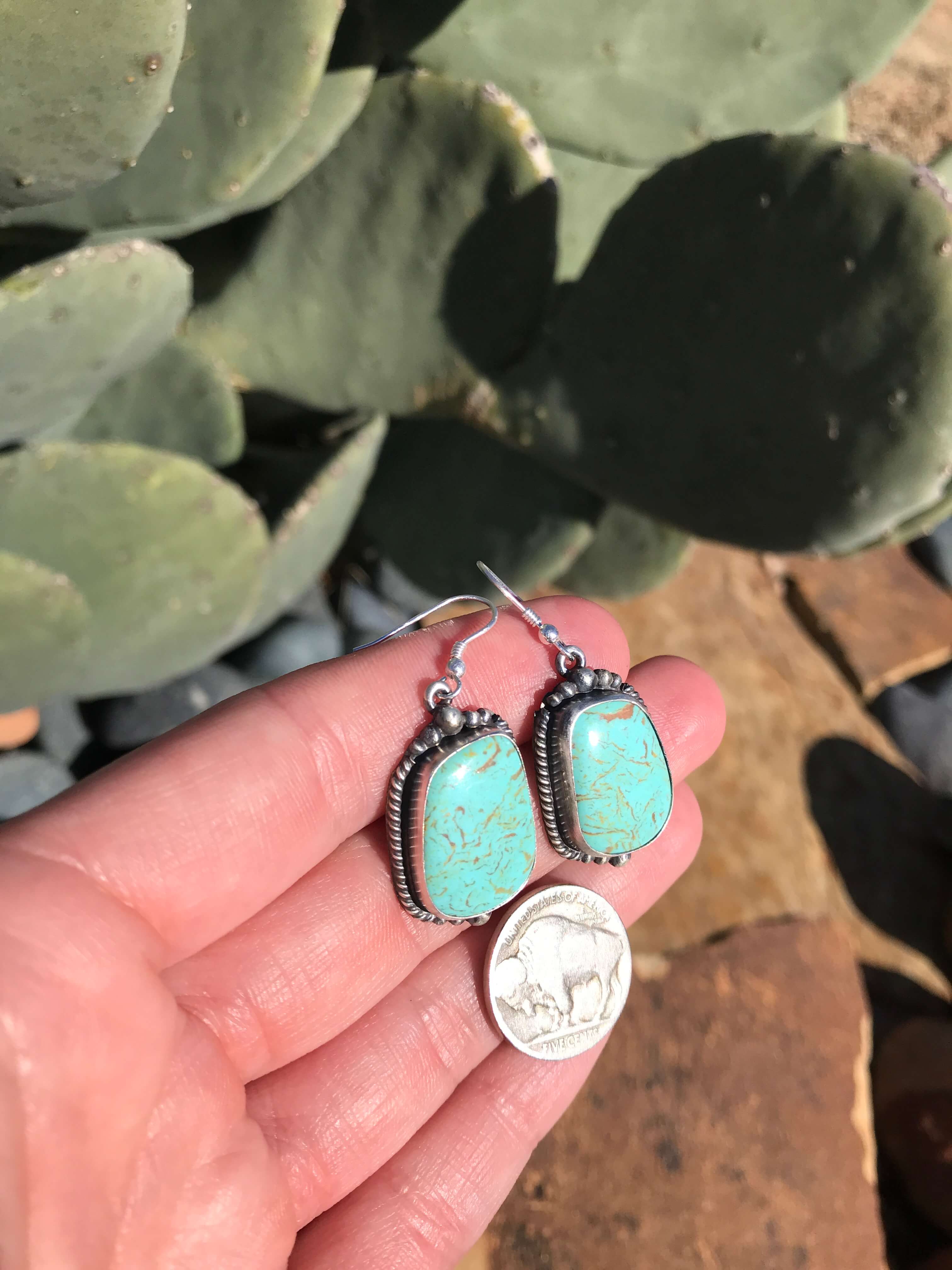 The Turquoise Dangle Earrings, 9-Earrings-Calli Co., Turquoise and Silver Jewelry, Native American Handmade, Zuni Tribe, Navajo Tribe, Brock Texas