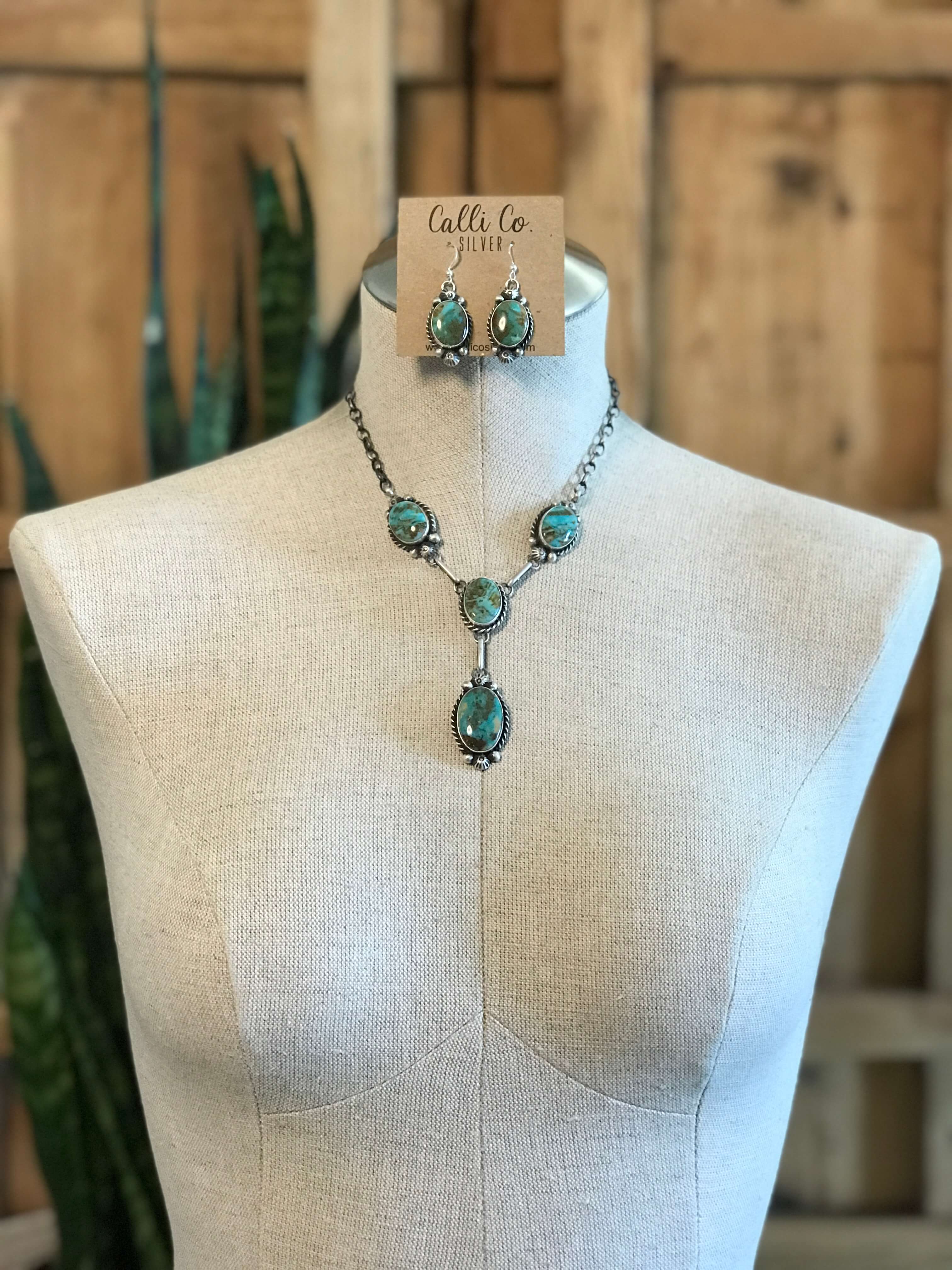 The Kilbuck Turquoise Lariat Necklace Set-Necklaces-Calli Co., Turquoise and Silver Jewelry, Native American Handmade, Zuni Tribe, Navajo Tribe, Brock Texas