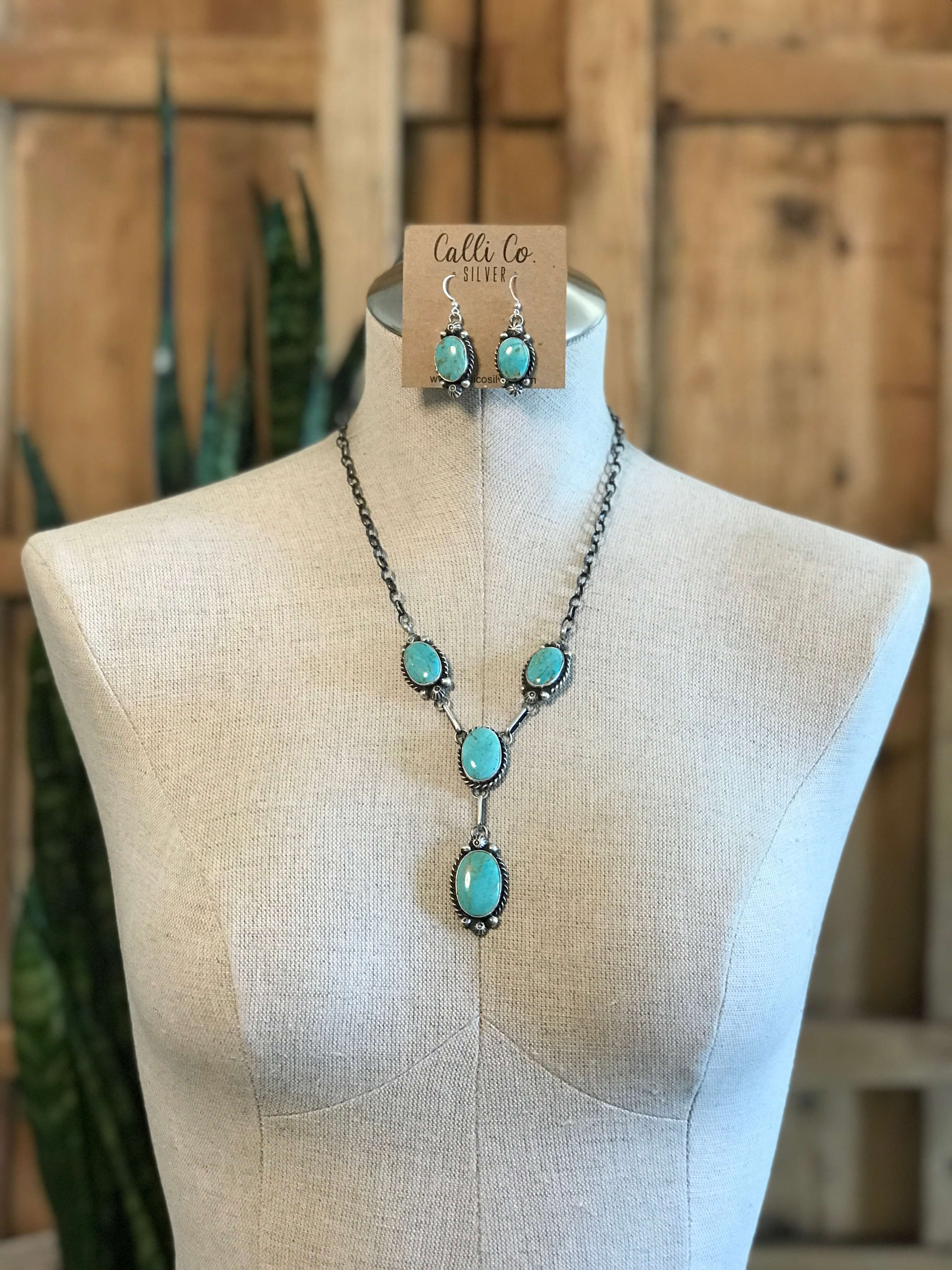 The Ramona Turquoise Lariat Necklace Set-Necklaces-Calli Co., Turquoise and Silver Jewelry, Native American Handmade, Zuni Tribe, Navajo Tribe, Brock Texas