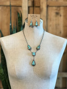 The Mills Turquoise Lariat Necklace Set-Necklaces-Calli Co., Turquoise and Silver Jewelry, Native American Handmade, Zuni Tribe, Navajo Tribe, Brock Texas