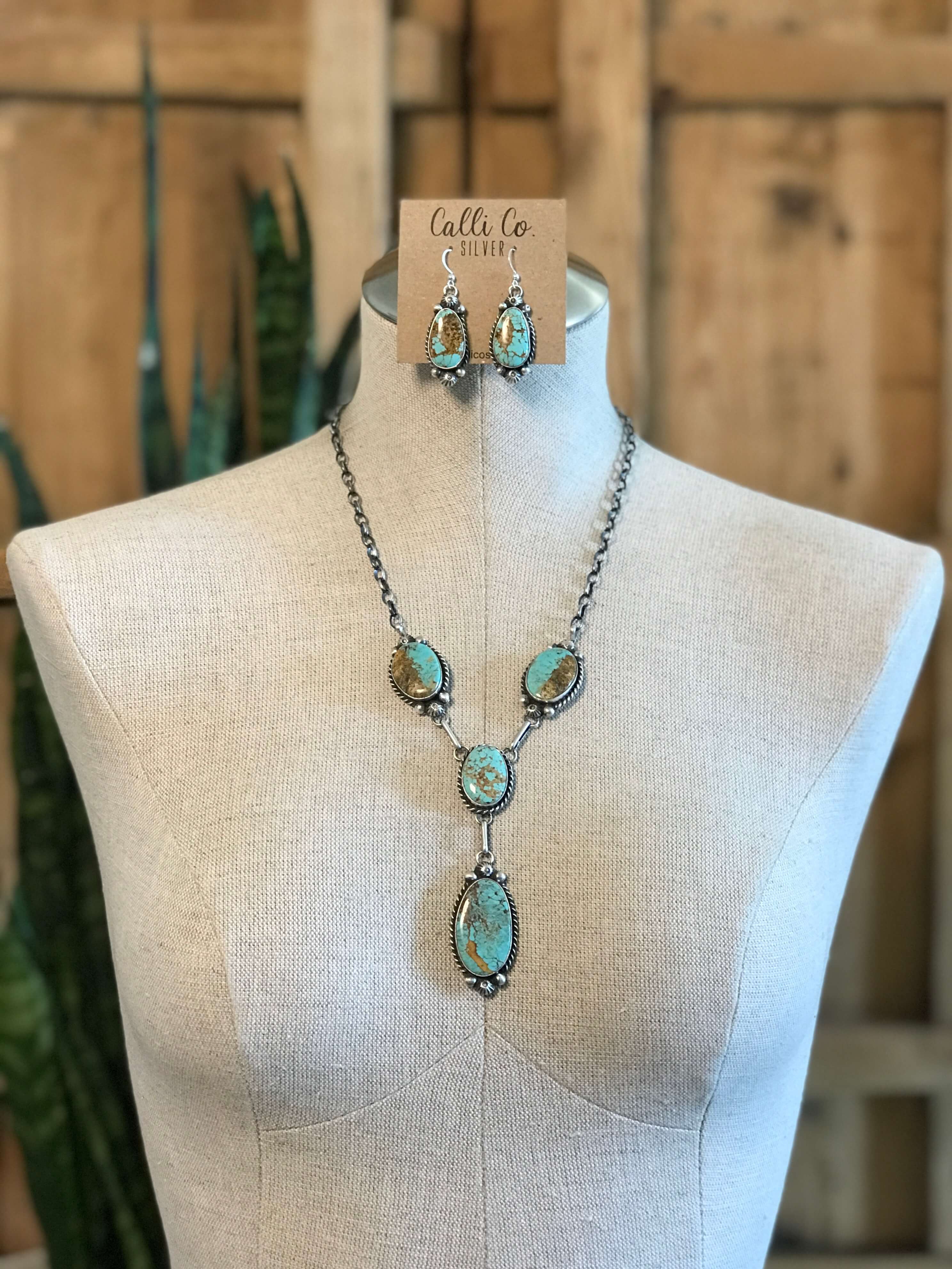 The Adler Turquoise Lariat Necklace Set-Necklaces-Calli Co., Turquoise and Silver Jewelry, Native American Handmade, Zuni Tribe, Navajo Tribe, Brock Texas