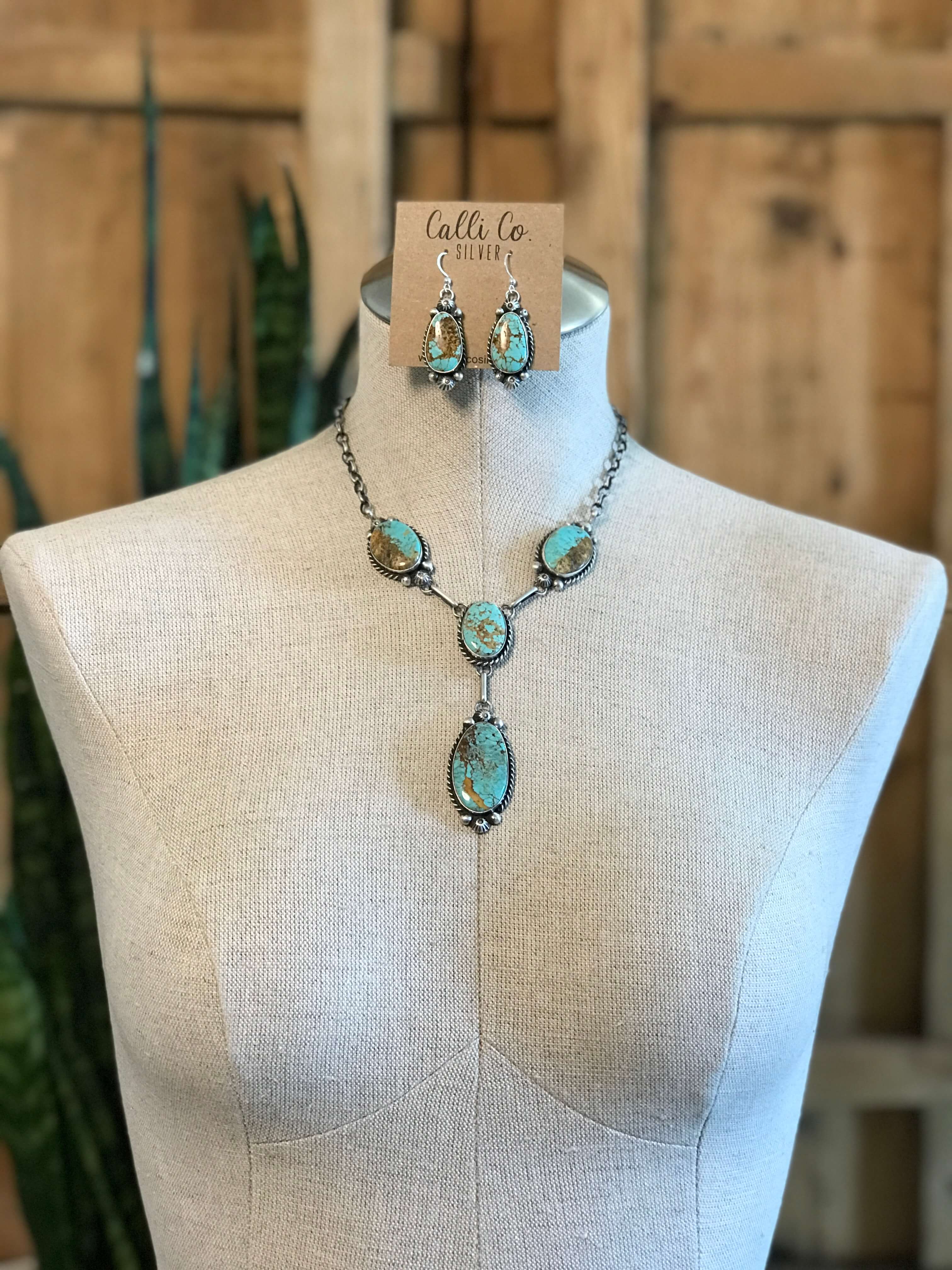 The Adler Turquoise Lariat Necklace Set-Necklaces-Calli Co., Turquoise and Silver Jewelry, Native American Handmade, Zuni Tribe, Navajo Tribe, Brock Texas