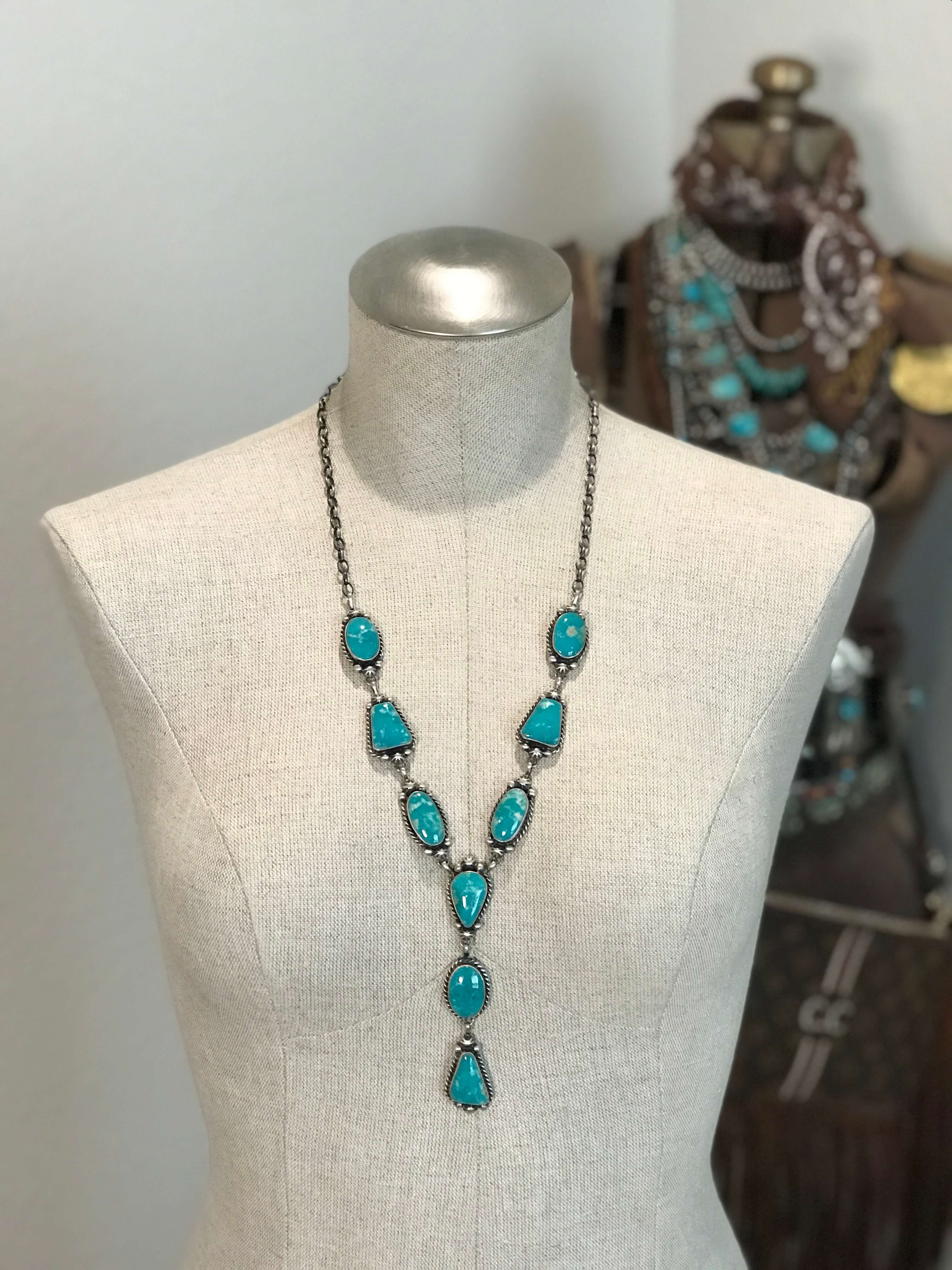 Statement Turquoise Stone Lariat Necklace | Calli Co Silver