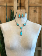 The Indigo Turquoise Lariat Necklace Set-Necklaces-Calli Co., Turquoise and Silver Jewelry, Native American Handmade, Zuni Tribe, Navajo Tribe, Brock Texas