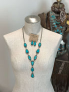 The Taos Turquoise Lariat Necklace Set-Necklaces-Calli Co., Turquoise and Silver Jewelry, Native American Handmade, Zuni Tribe, Navajo Tribe, Brock Texas