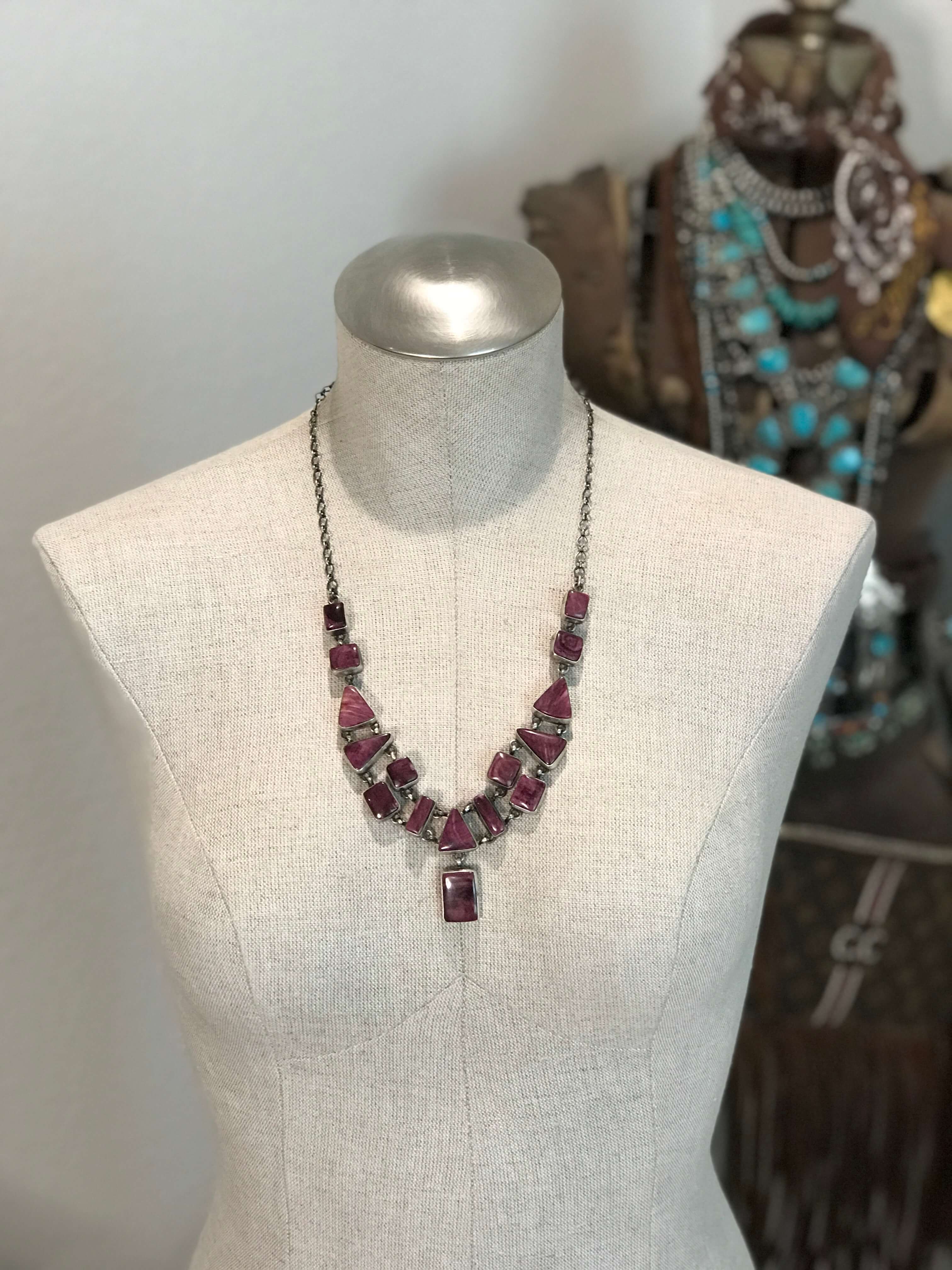 The Havana Purple Spiny Necklace Set-Necklaces-Calli Co., Turquoise and Silver Jewelry, Native American Handmade, Zuni Tribe, Navajo Tribe, Brock Texas