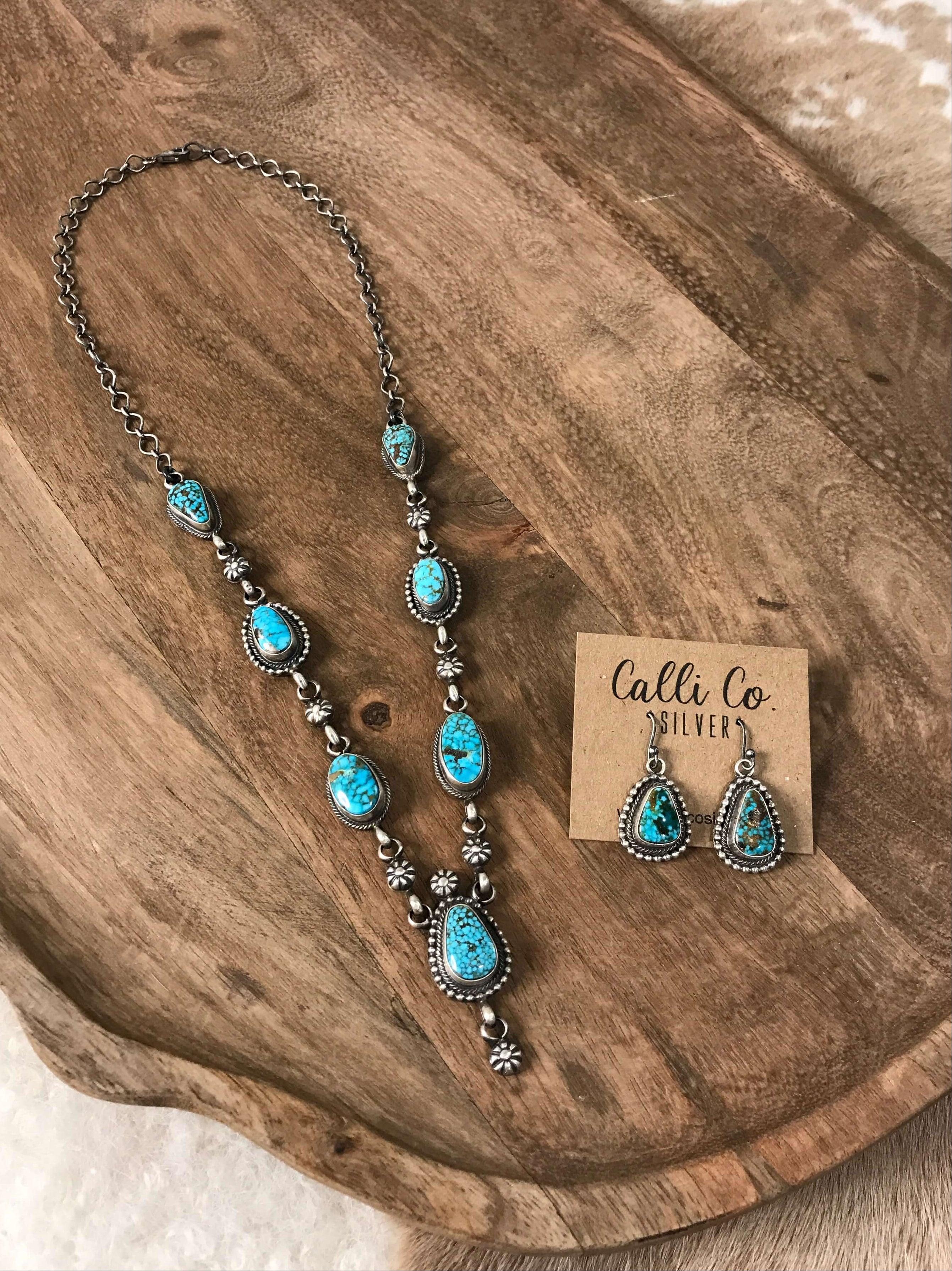 The Salado Turquoise Statement Necklace Set-Necklaces-Calli Co., Turquoise and Silver Jewelry, Native American Handmade, Zuni Tribe, Navajo Tribe, Brock Texas