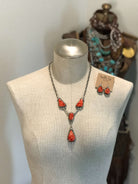 The Trentaz Red Spiny Lariat Necklace Set-Necklaces-Calli Co., Turquoise and Silver Jewelry, Native American Handmade, Zuni Tribe, Navajo Tribe, Brock Texas