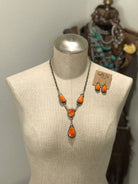 The Breslin Orange Spiny Lariat Necklace Set-Necklaces-Calli Co., Turquoise and Silver Jewelry, Native American Handmade, Zuni Tribe, Navajo Tribe, Brock Texas