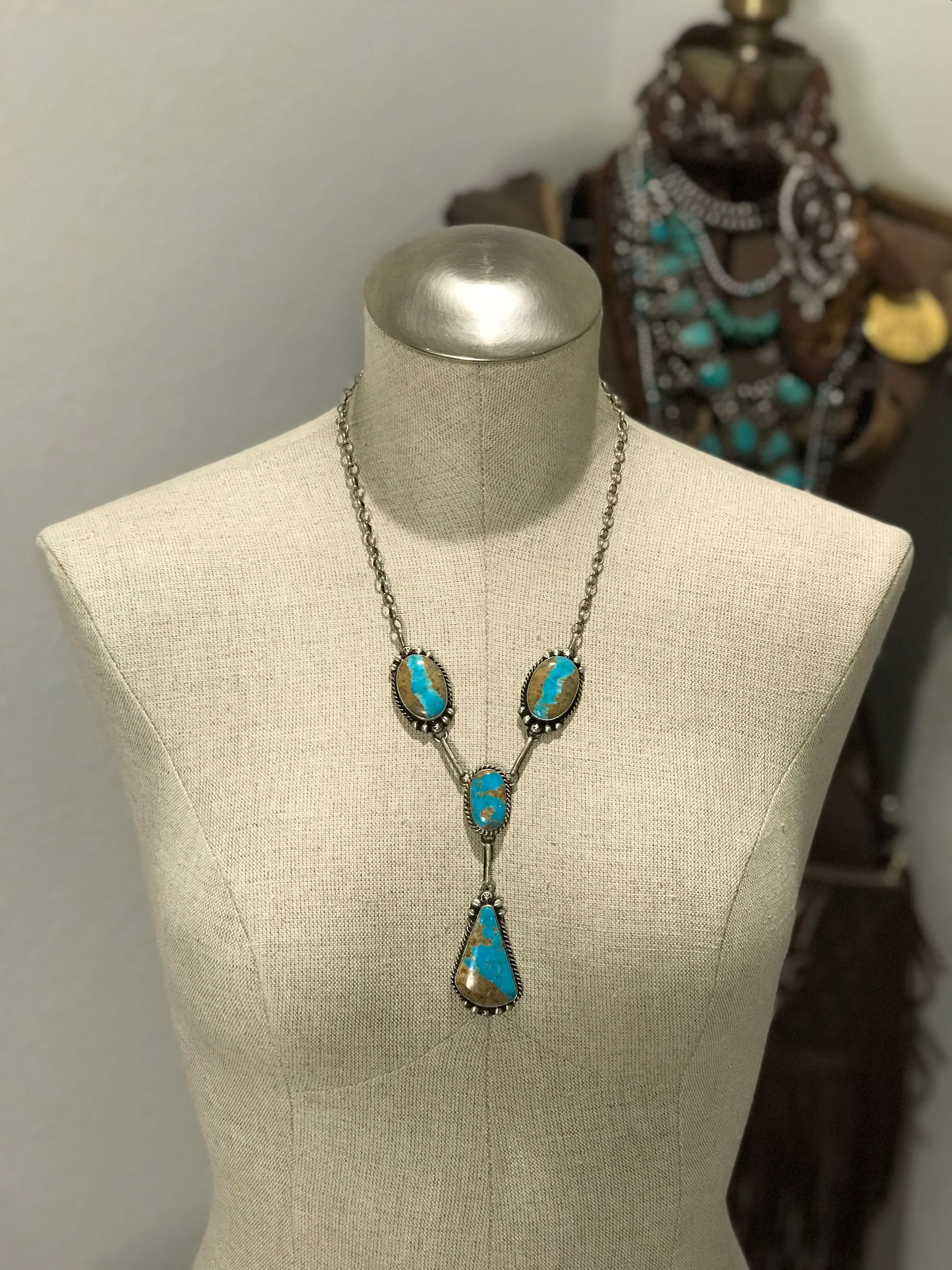 The El Dorado Lariat Necklace Set-Necklaces-Calli Co., Turquoise and Silver Jewelry, Native American Handmade, Zuni Tribe, Navajo Tribe, Brock Texas