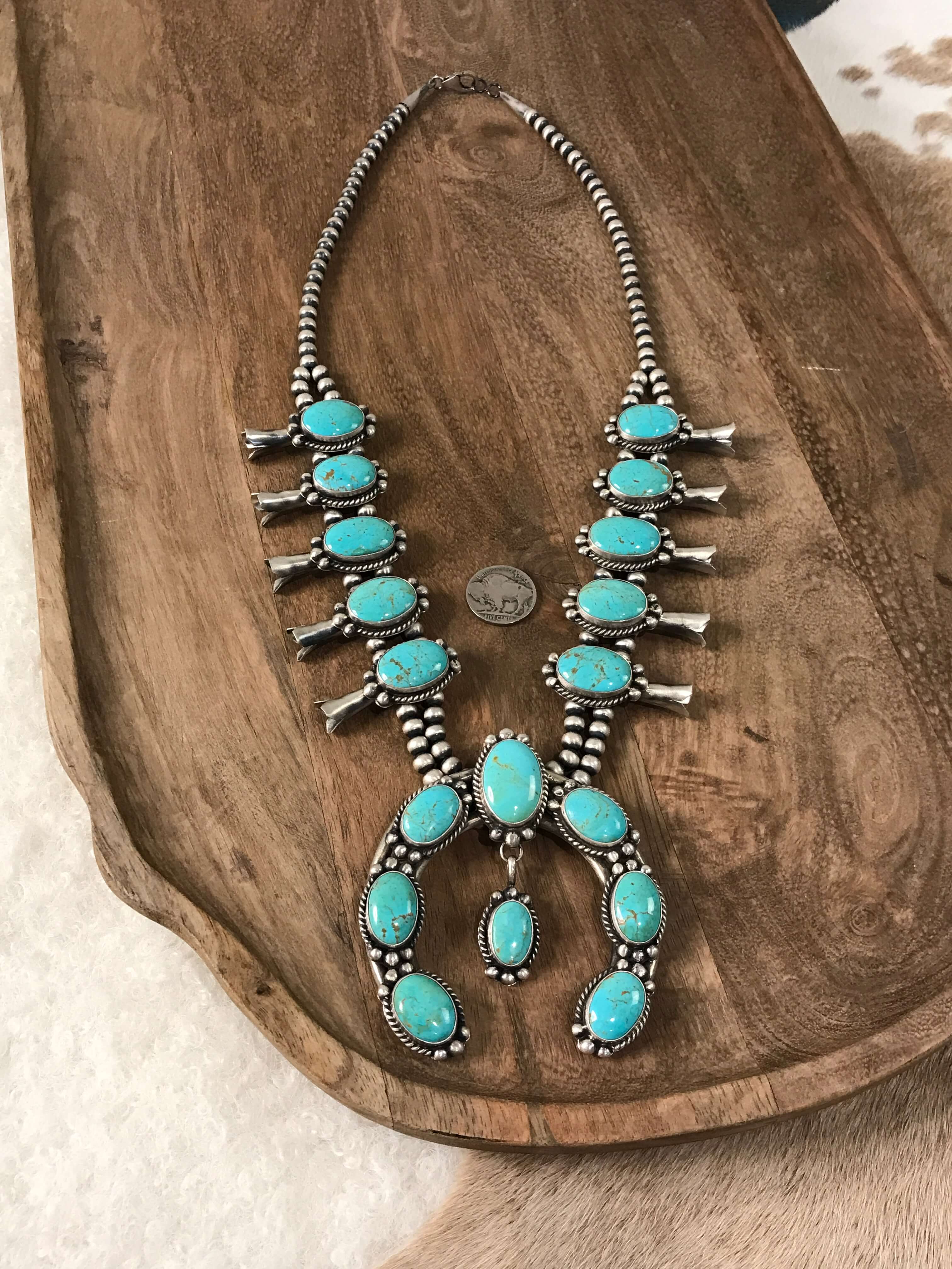 The McCoy Squash Blossom Necklace Set xx-Necklaces-Calli Co., Turquoise and Silver Jewelry, Native American Handmade, Zuni Tribe, Navajo Tribe, Brock Texas