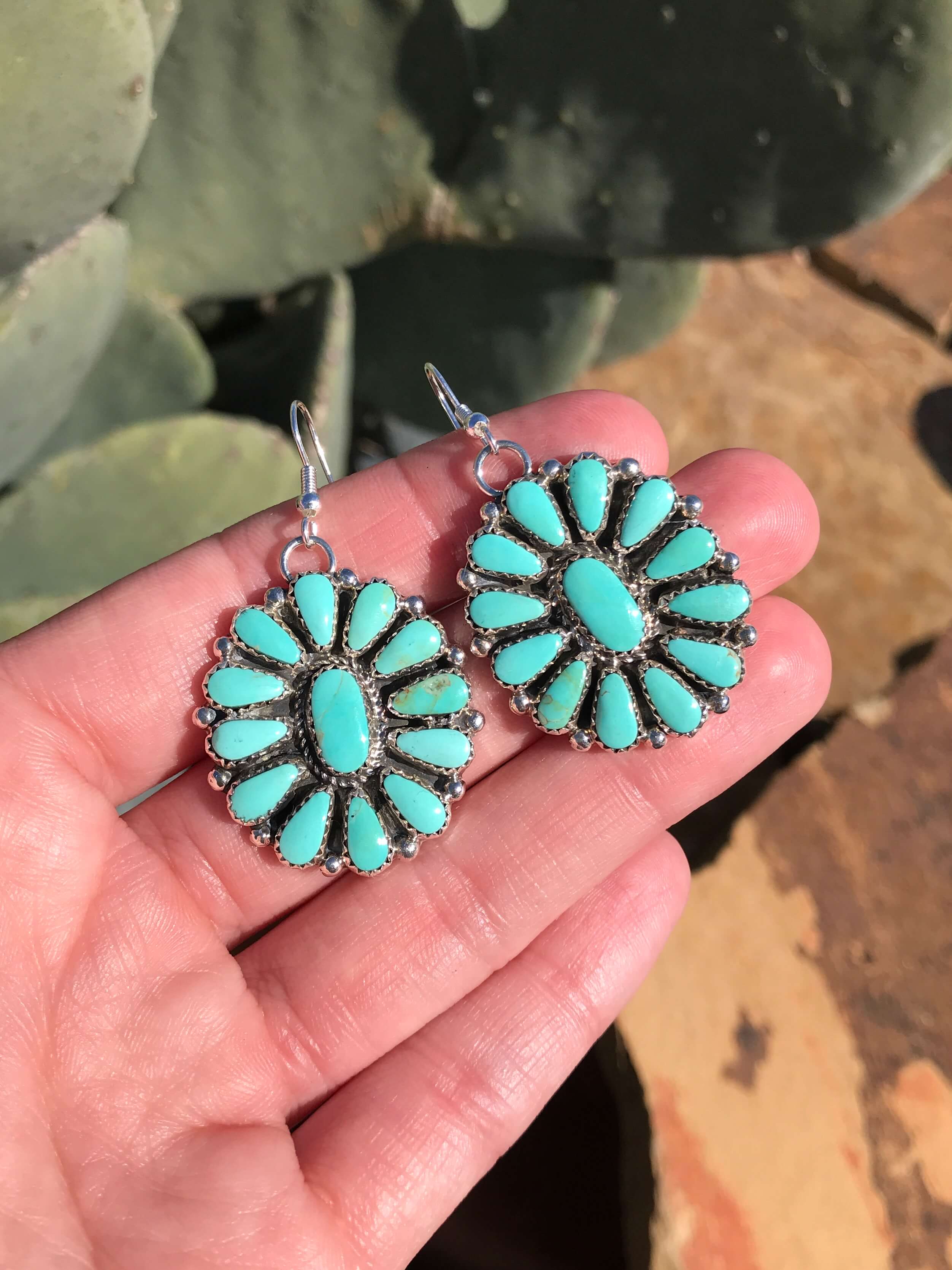 The Western Skies Cluster Earrings, 4-Earrings-Calli Co., Turquoise and Silver Jewelry, Native American Handmade, Zuni Tribe, Navajo Tribe, Brock Texas