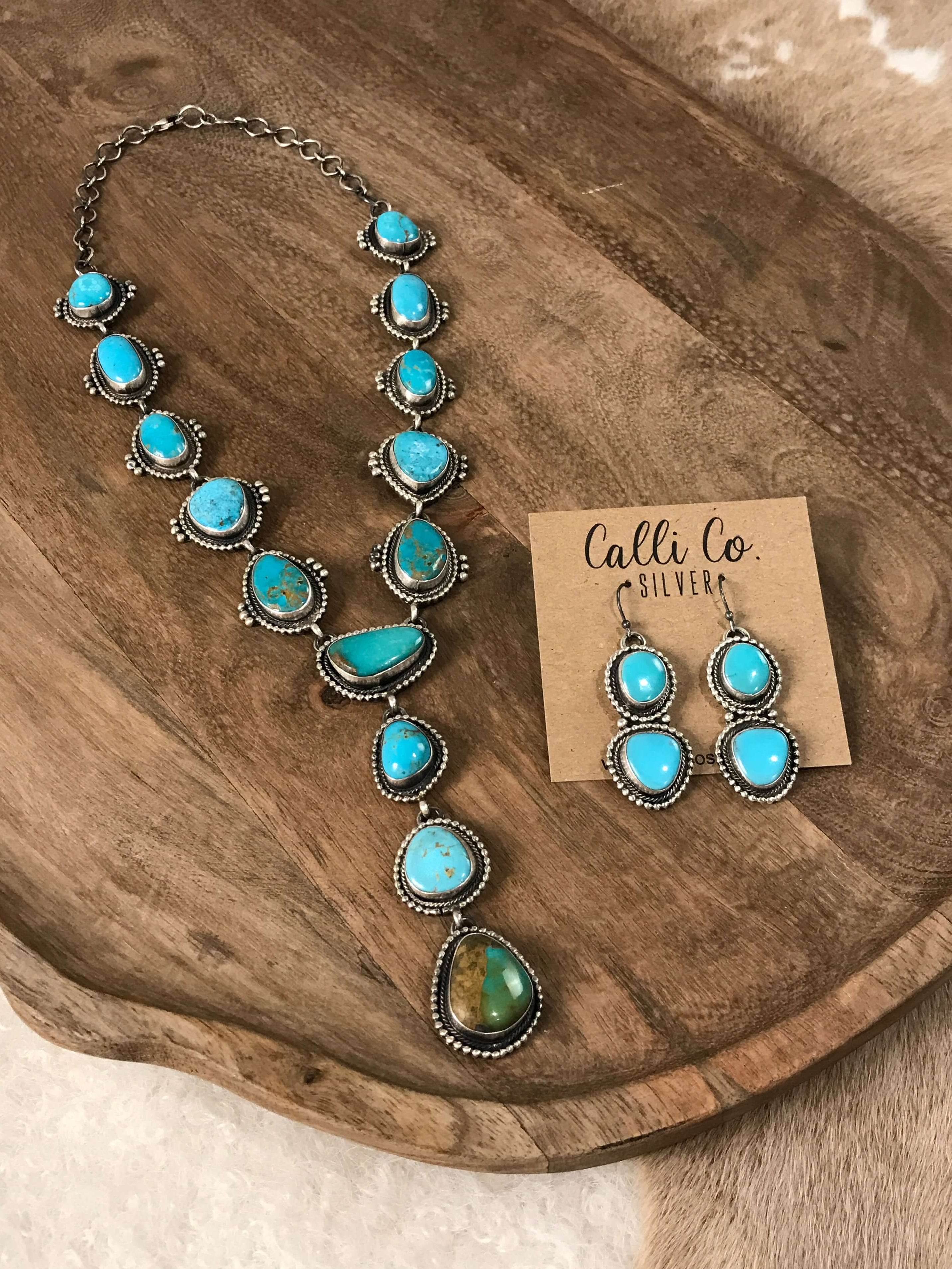 The Catori Turquoise Lariat Necklace Set – Calli Co. Silver