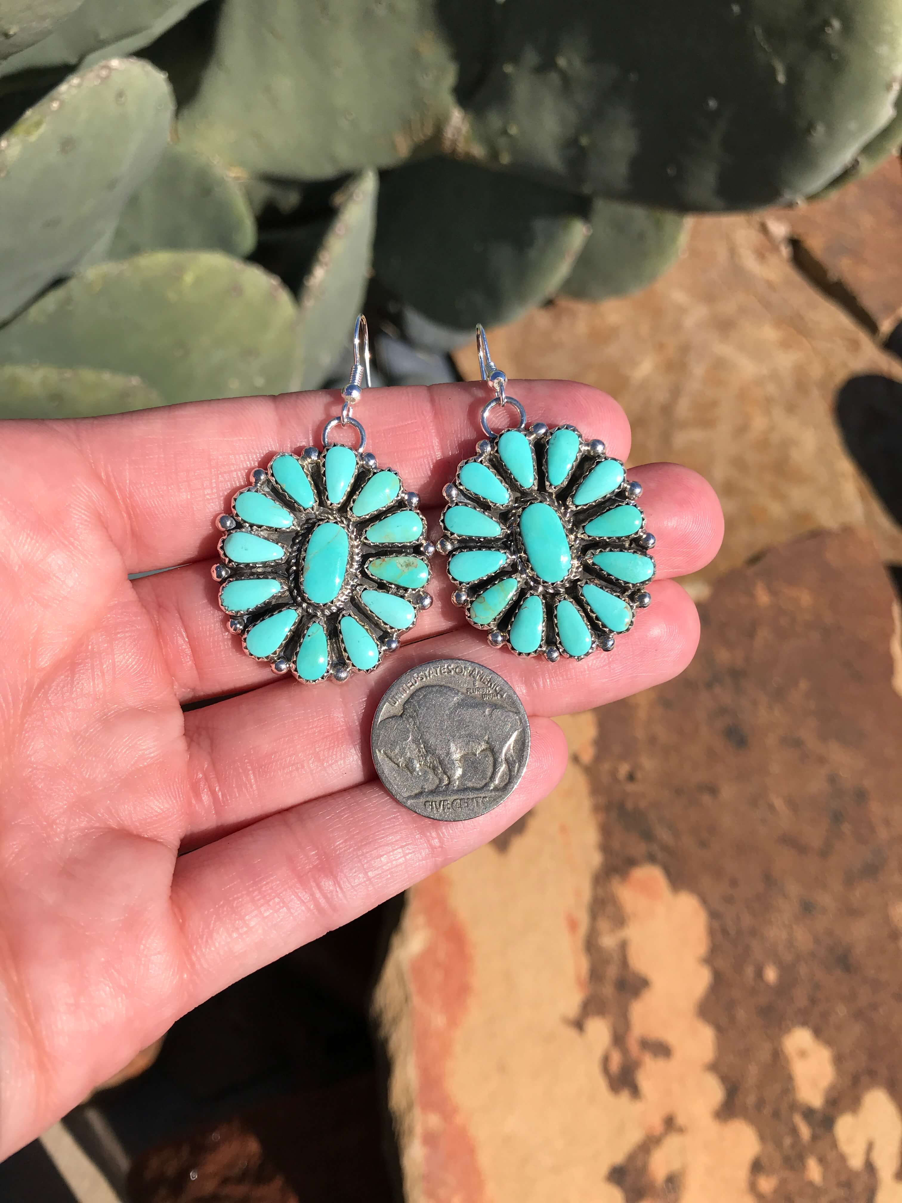 The Western Skies Cluster Earrings, 4-Earrings-Calli Co., Turquoise and Silver Jewelry, Native American Handmade, Zuni Tribe, Navajo Tribe, Brock Texas